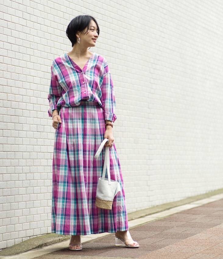 ピンク チェック ブラウス スカート セットアップ 高山都 JOURNAL STANDARD +e