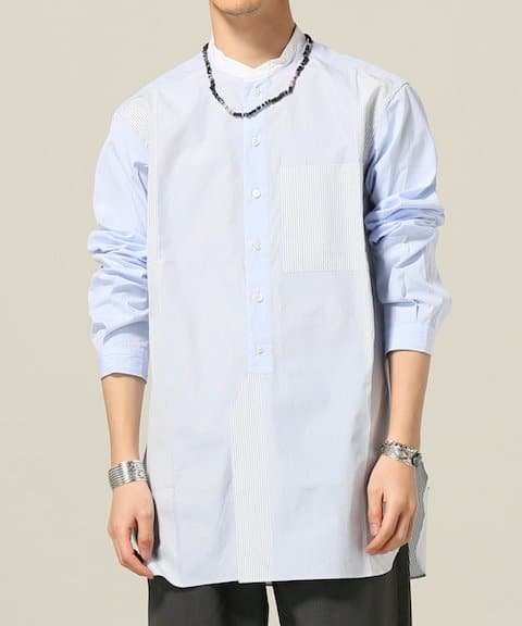 JOURNAL STANDARD GRAY NAVY / グレイネイビー : 100/2 PANEL STRIPE STAND LONG
