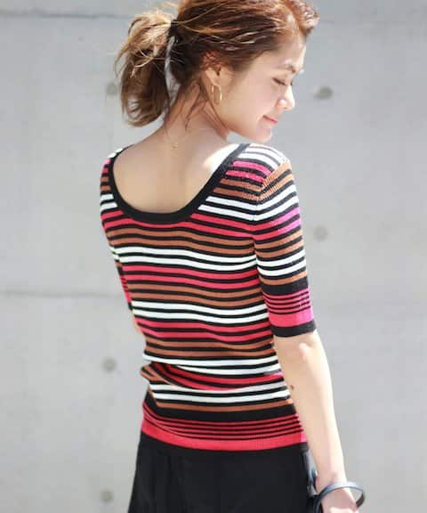 Spick & Span ≪予約≫リネンリブボーダーハンソデ◆