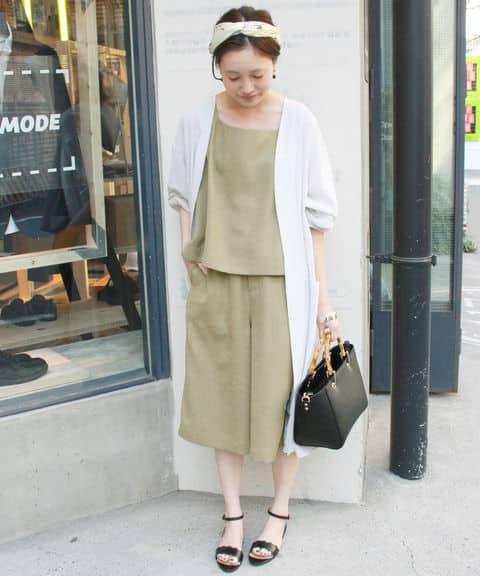 SLOBE IENAリネンライクノースリーブブラウス×ハーフパンツセットアップ◆