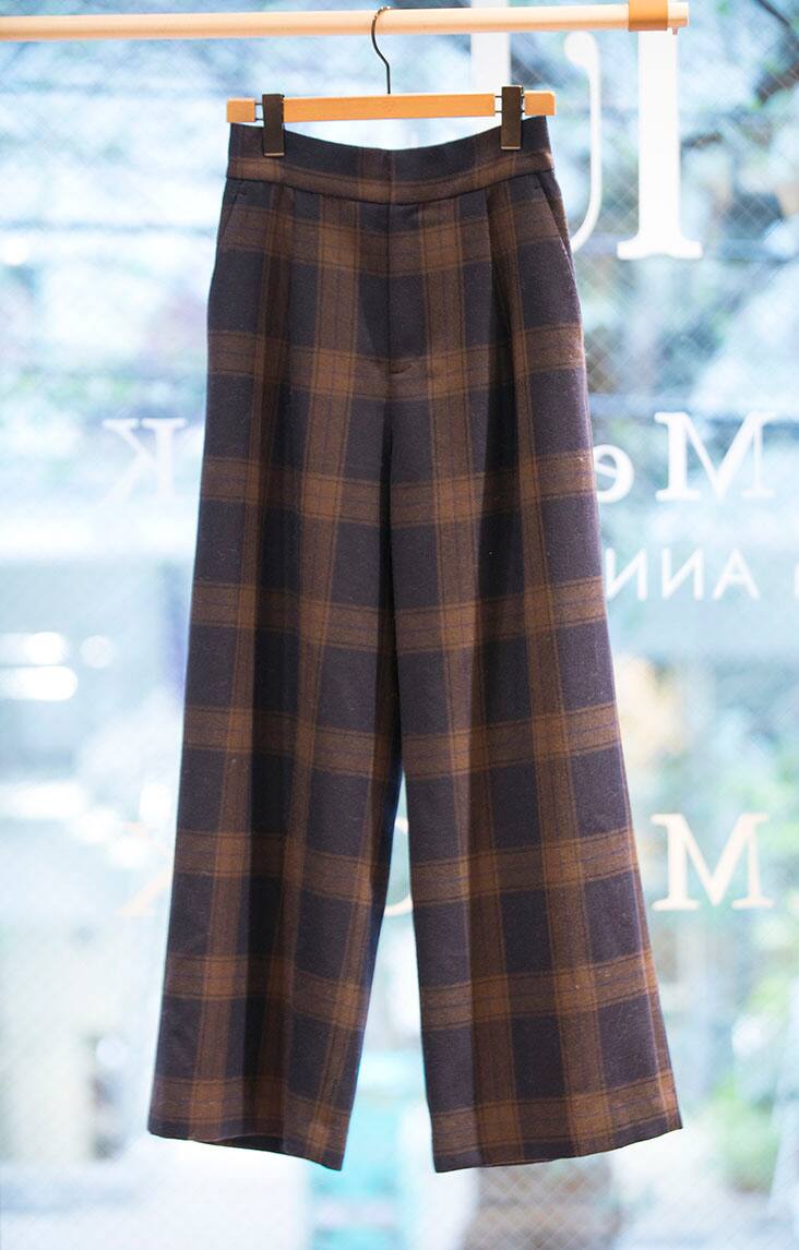 静物 チェックワイドパンツ