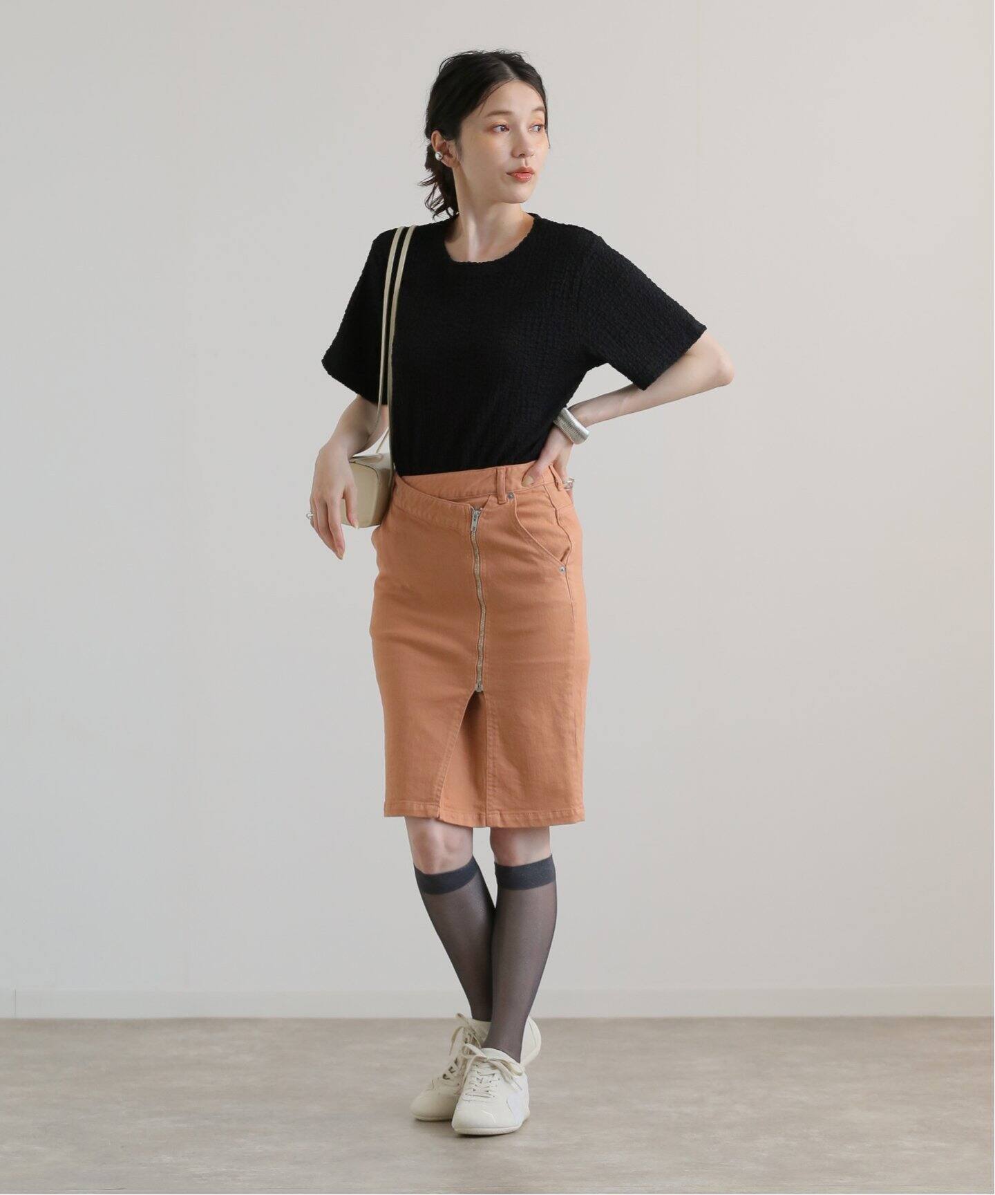 ツイルストレッチ ラップタイトスカート（ひざ丈スカート