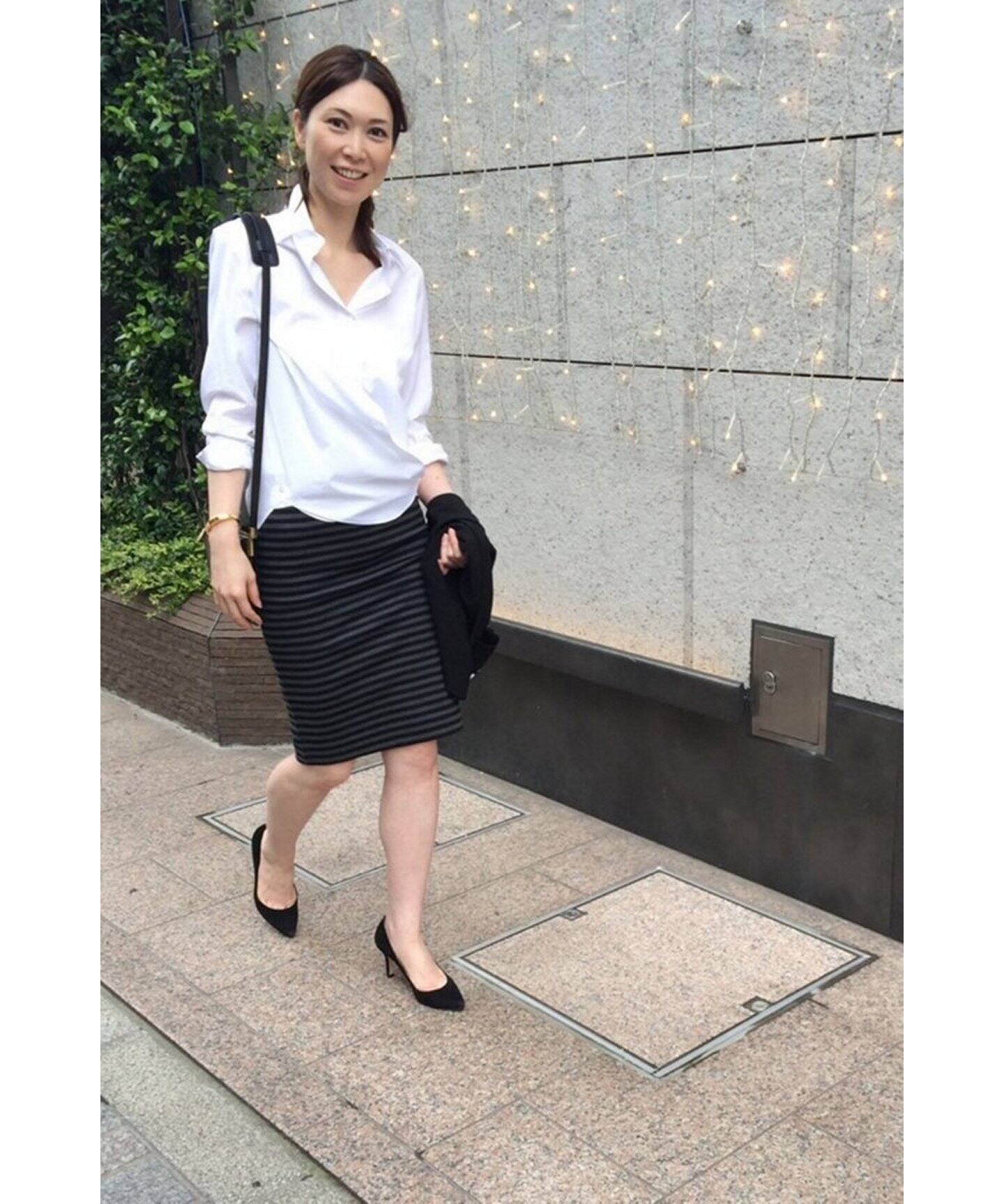 ◇ストレッチポンチボーダー タイトスカート（ひざ丈スカート  