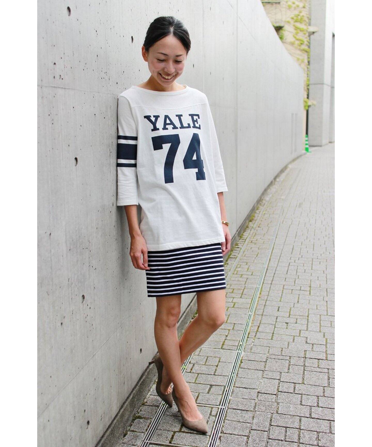 ◇ストレッチポンチボーダー タイトスカート（ひざ丈スカート  