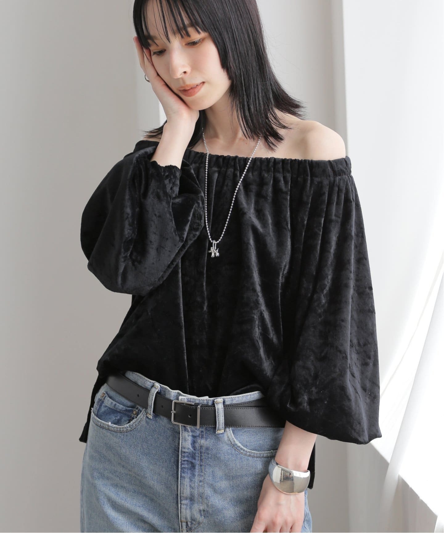 ベロア オフショルダー ブラウス（シャツ／ブラウス）｜Spick and Span