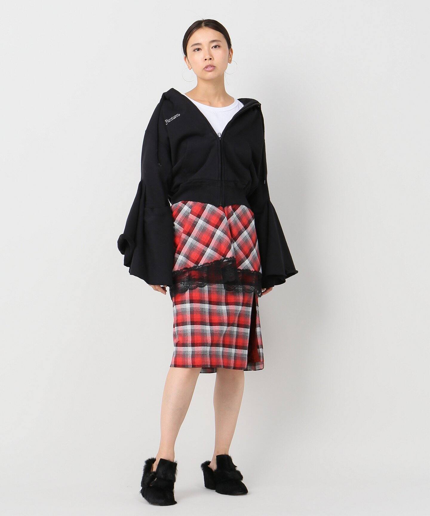FACETASM/ファセッタズム】チェックxレーススカート（ひざ丈スカート  