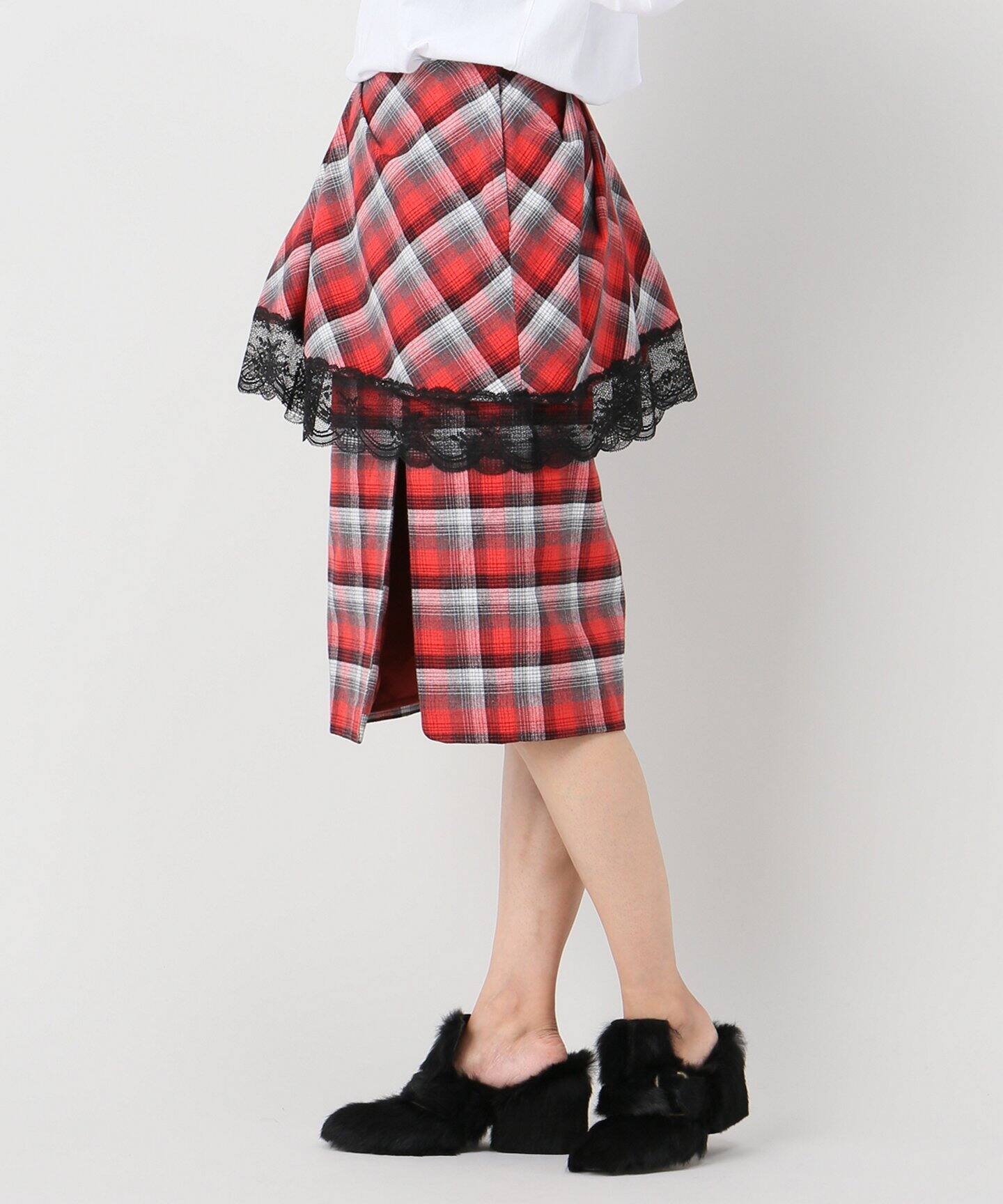 FACETASM/ファセッタズム】チェックxレーススカート（ひざ丈スカート  