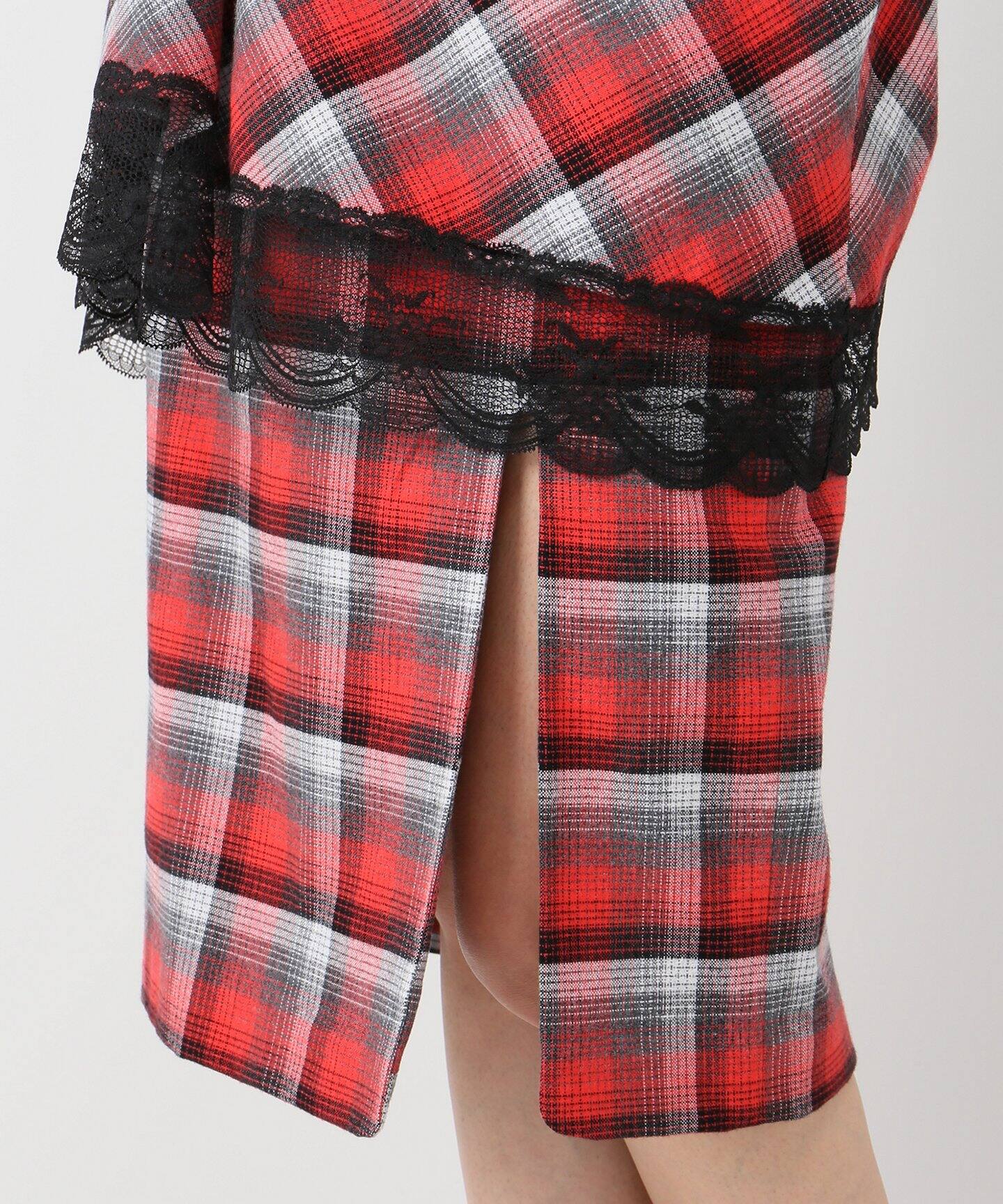 FACETASM/ファセッタズム】チェックxレーススカート（ひざ丈スカート  