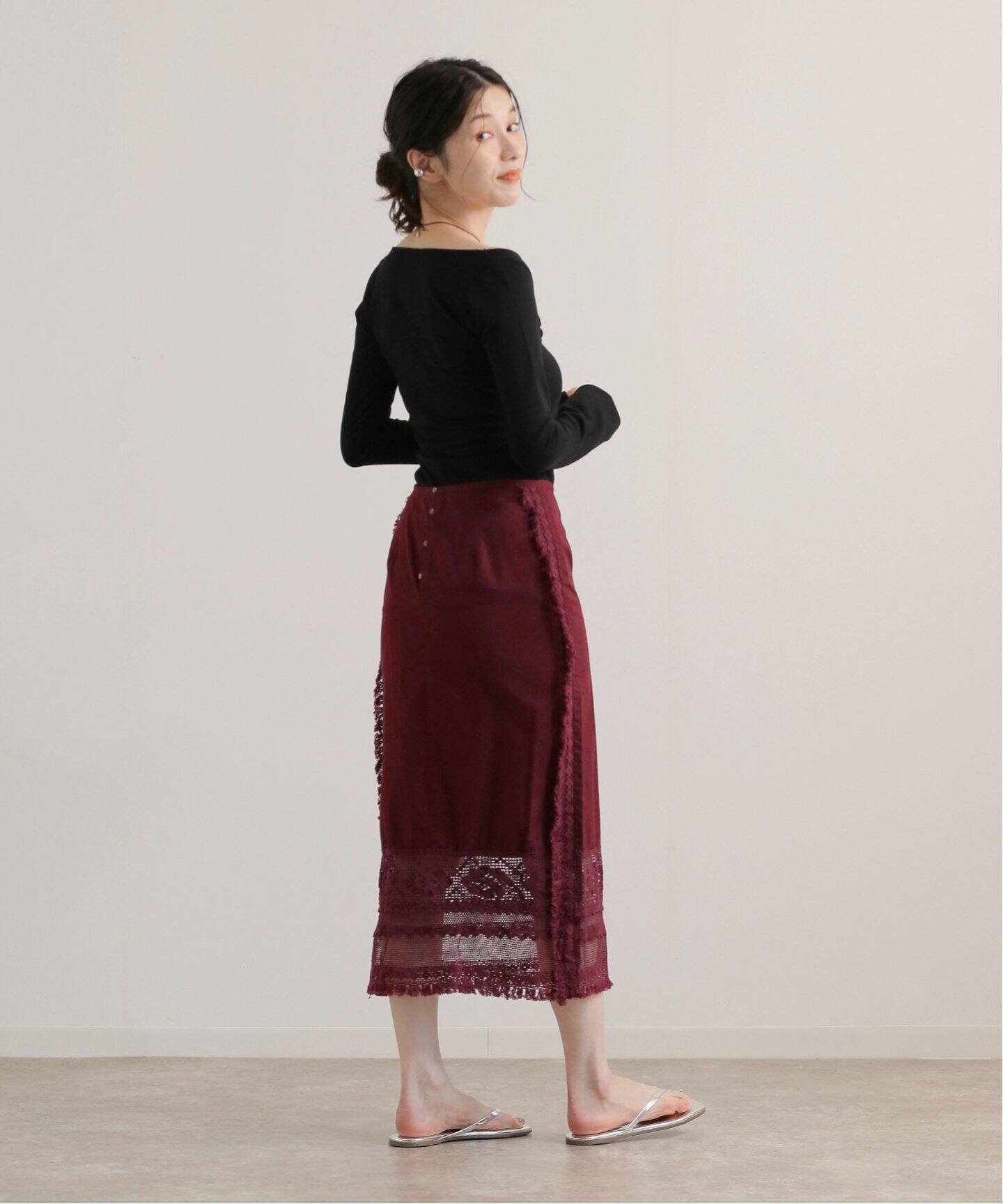 IENA LA BOUCLE トーションLACEキリカエスカート◇（ひざ丈スカート  