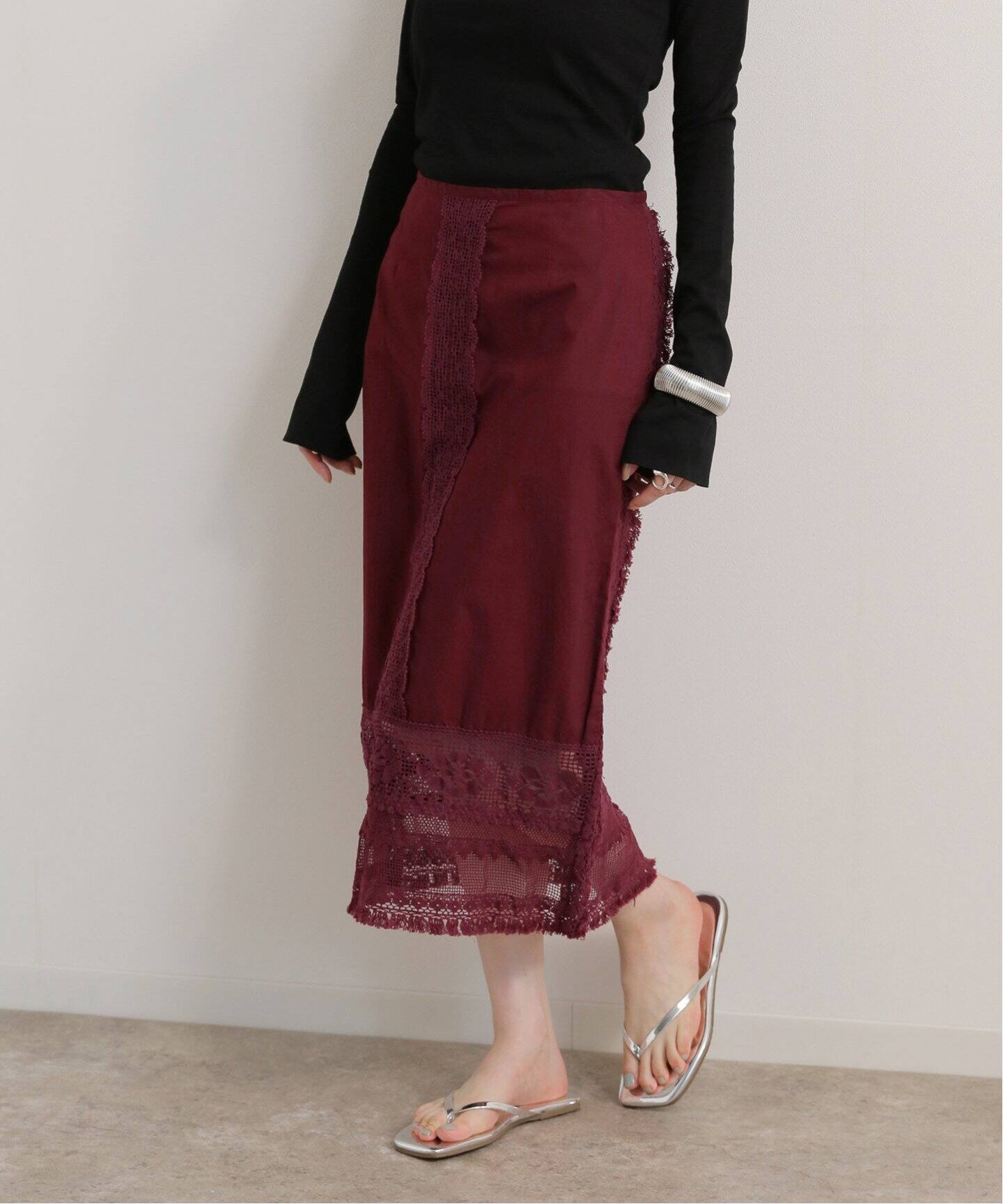 IENA LA BOUCLE トーションLACEキリカエスカート◇（ひざ丈スカート  