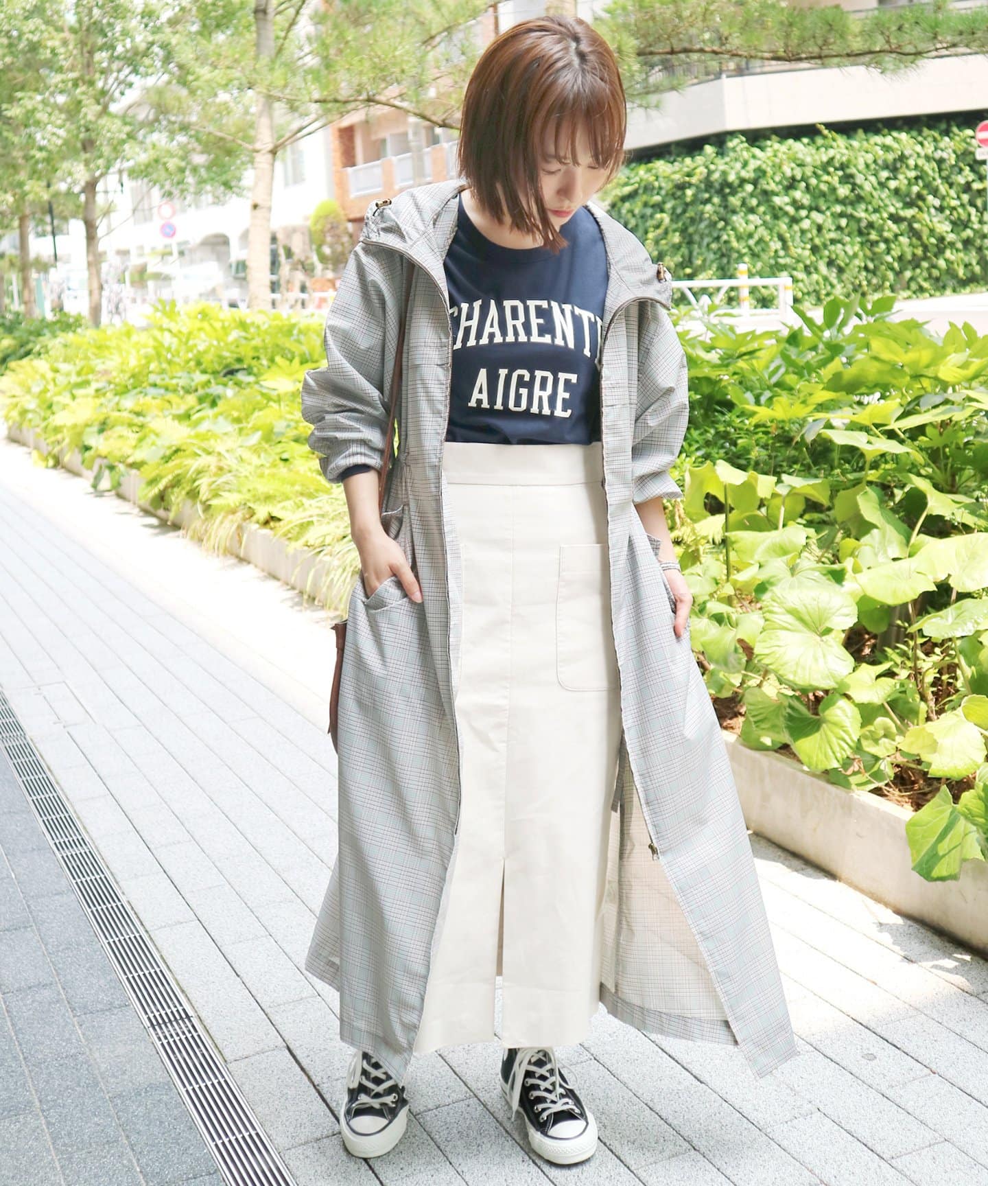 SLOBE IENA スローブイエナ】チェックオーガンジーフードロングコート 