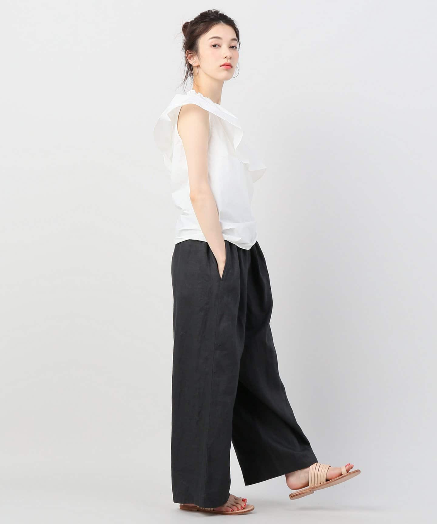 【美品】 フレームワーク シャツ ブラウス ワイドシルエット フリル 日本製】シワ加工ワイドシルエットブラウス(ブラウス・シャツ