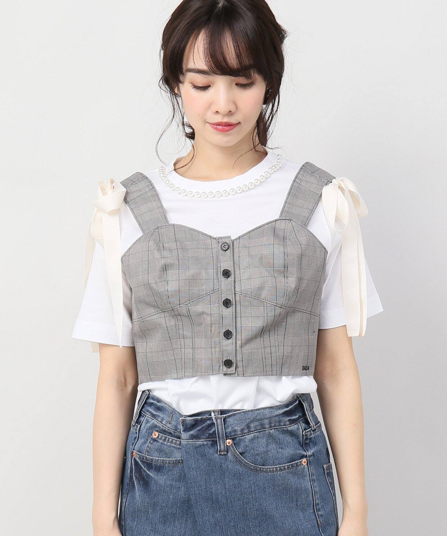CHRISTIAN DADA / クリスチャンダダ Washed Glen Plaid Knot Bustier 