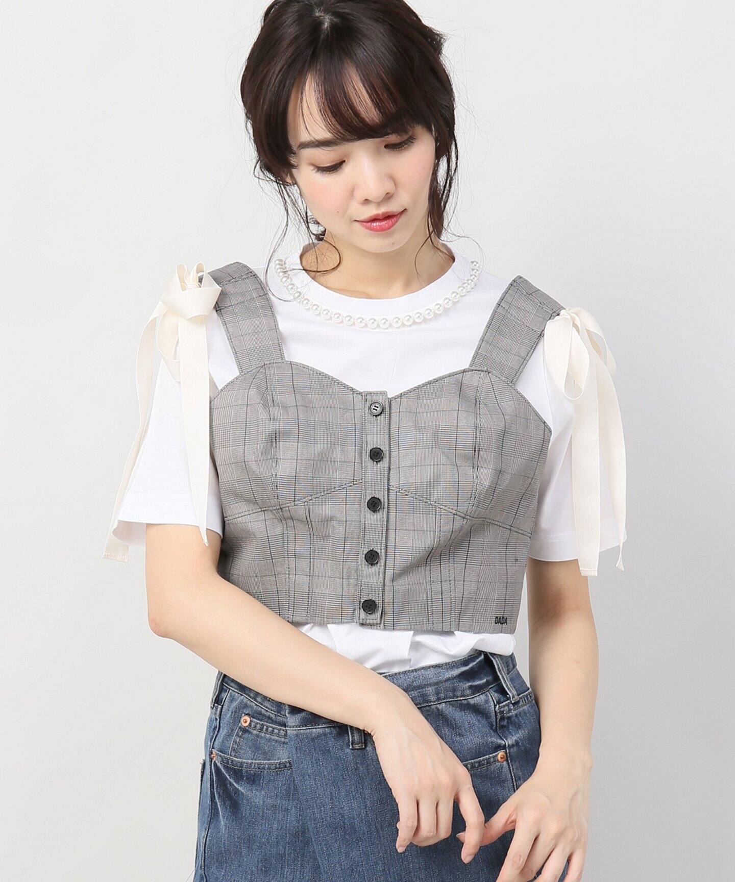 CHRISTIAN DADA / クリスチャンダダ Washed Glen Plaid Knot Bustier 
