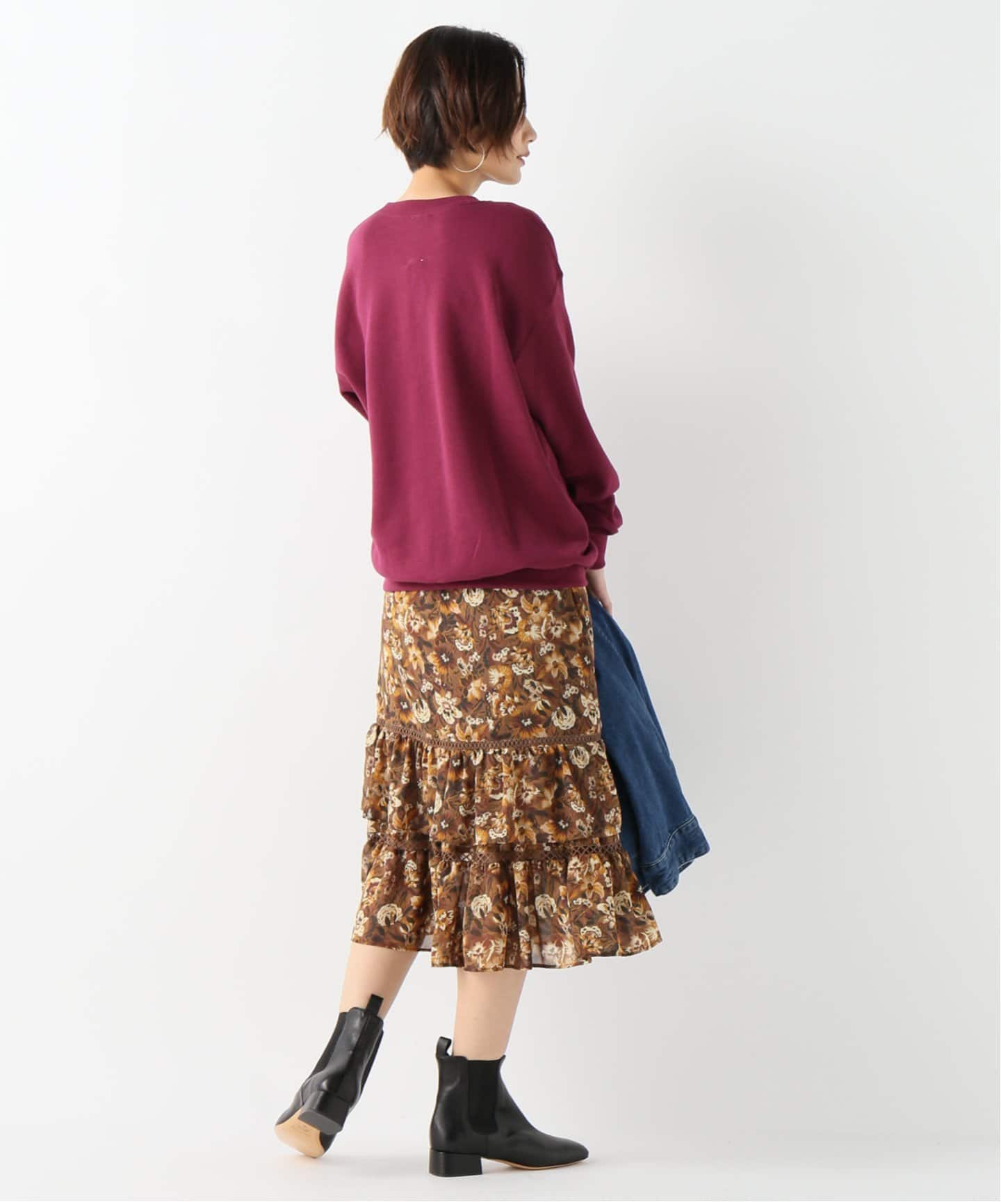 ヴィンテージフラワープリントラッフルスカート（ひざ丈スカート