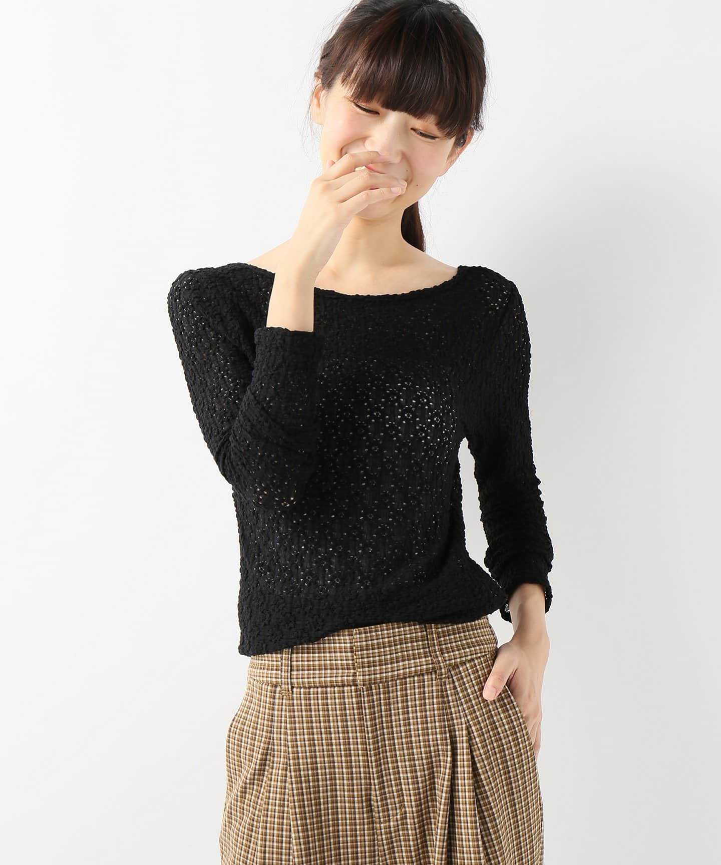 SLOBE IENA スローブイエナ】シャーリングフラワーレースカットソー 