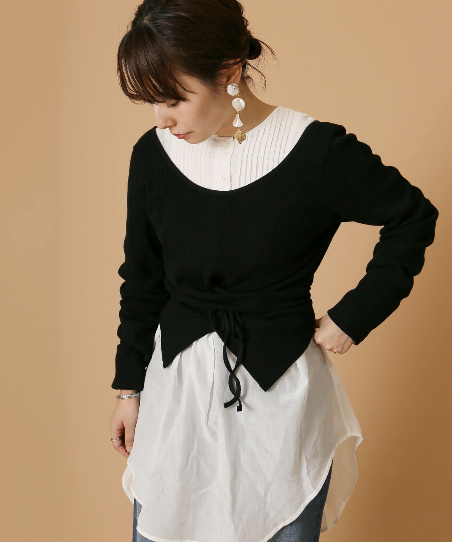 SLOBE IENA Fi.m ランダムワッフルカシュクールプルオーバー◇（T