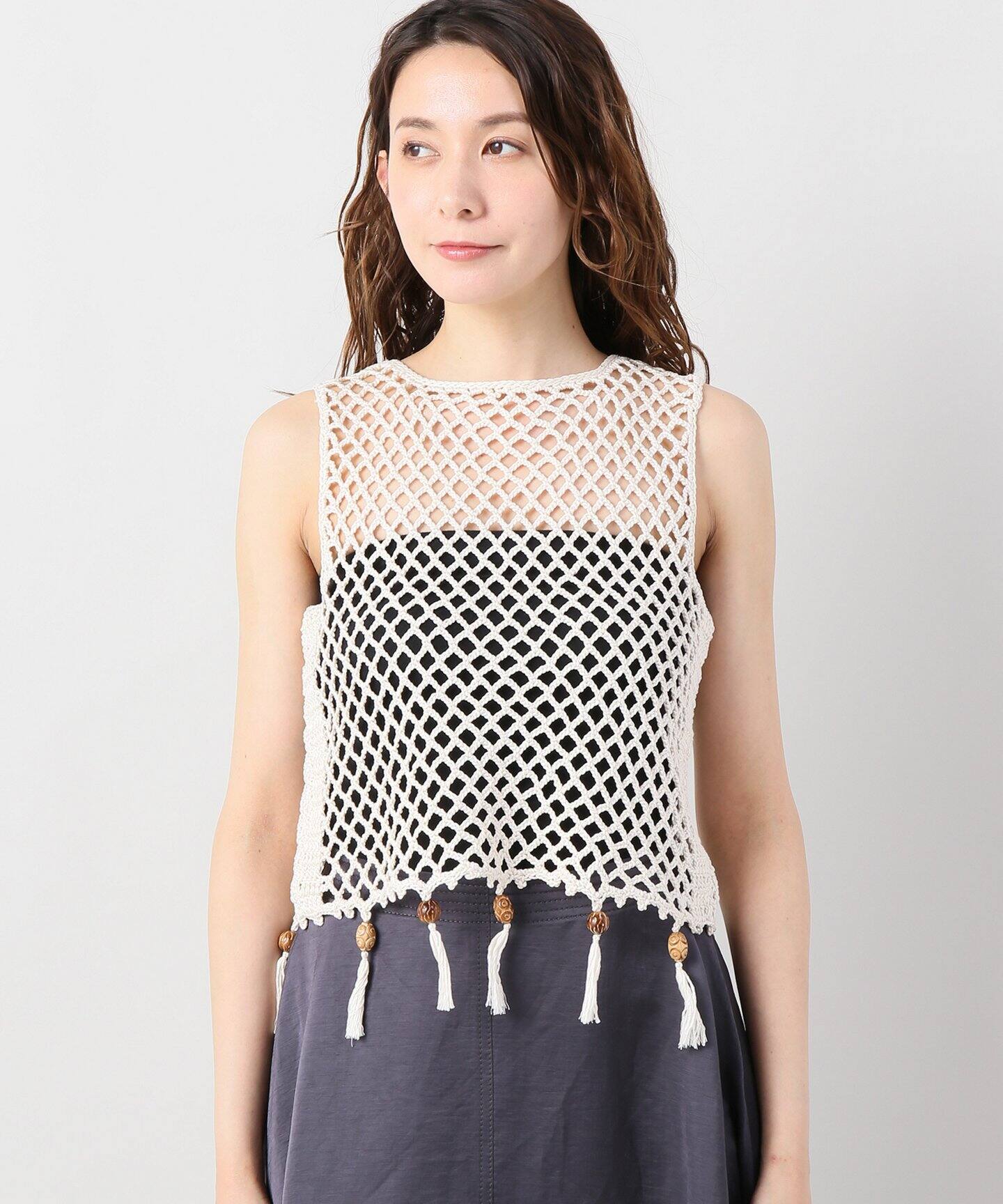 photocopieu クロシェニット 黒 sleeveless top ルーズクロシェニットトップ｜STYLEMIXER（スタイルミキサー