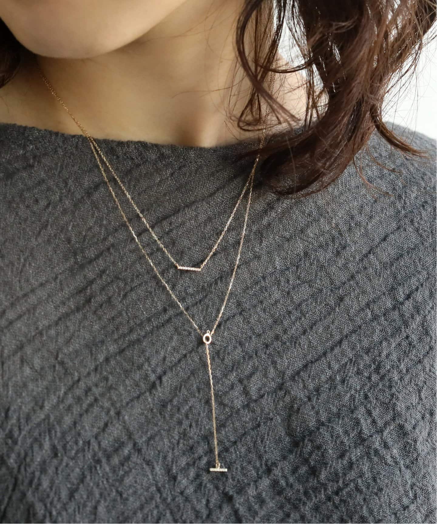 Tバーダイヤライン50cmネックレスK10（ネックレス）｜Lilas