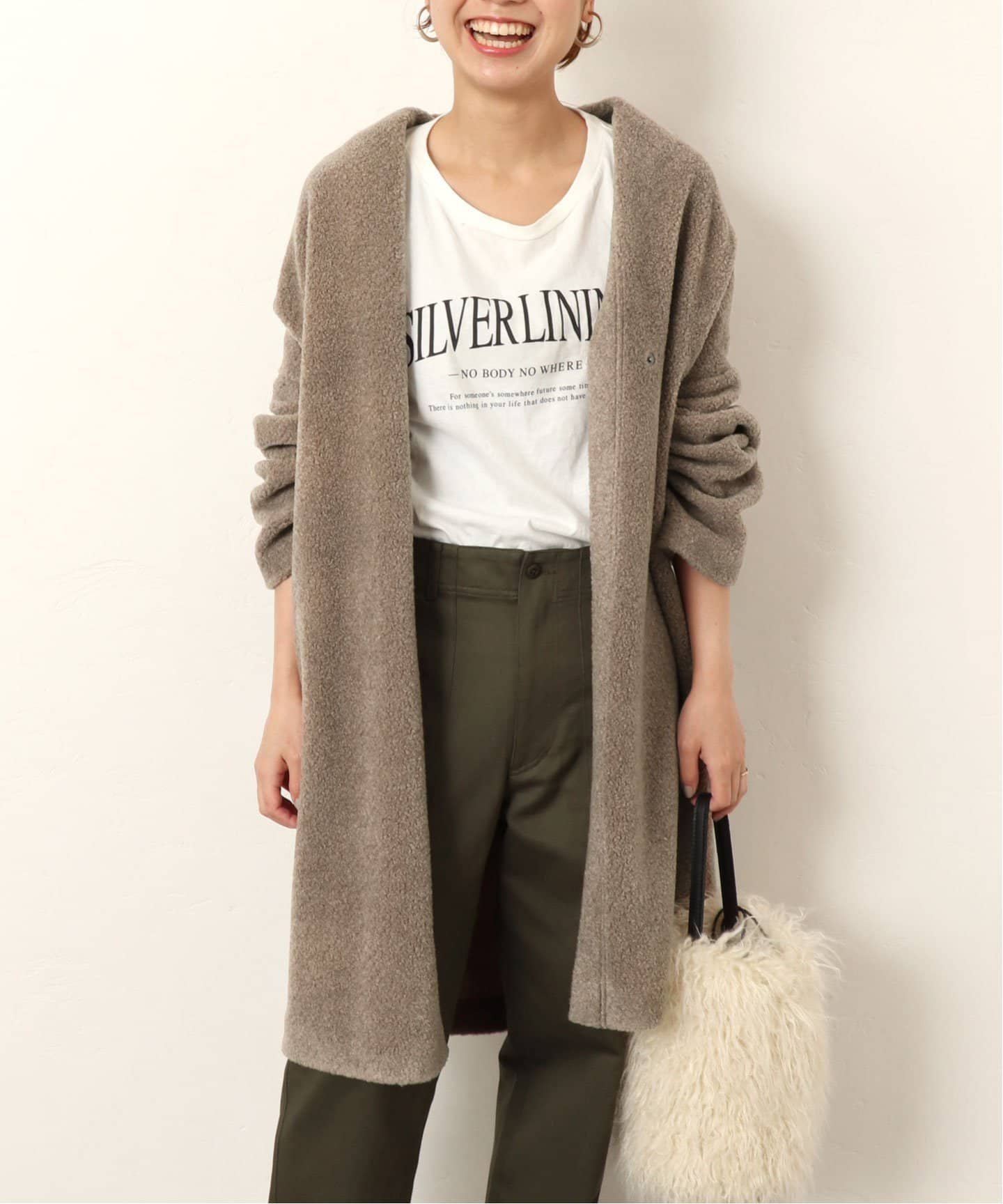 エポカ／高級ヤクウール パイルウールロングカーディガン トープ