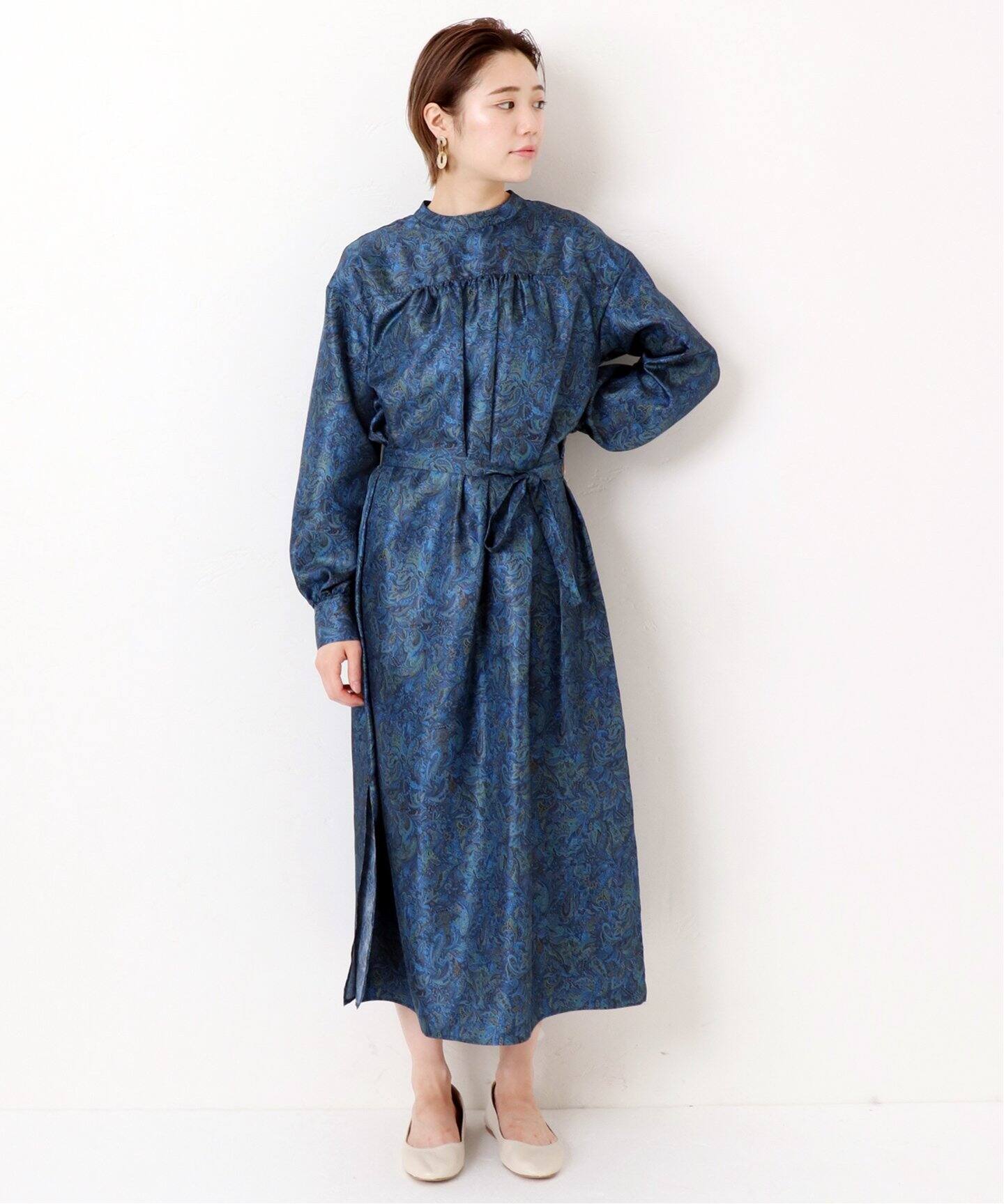 高知インター店 ｉｅｄｉｔ パッと着映える ペイズリー柄プリントワンピース ブルー 日本産