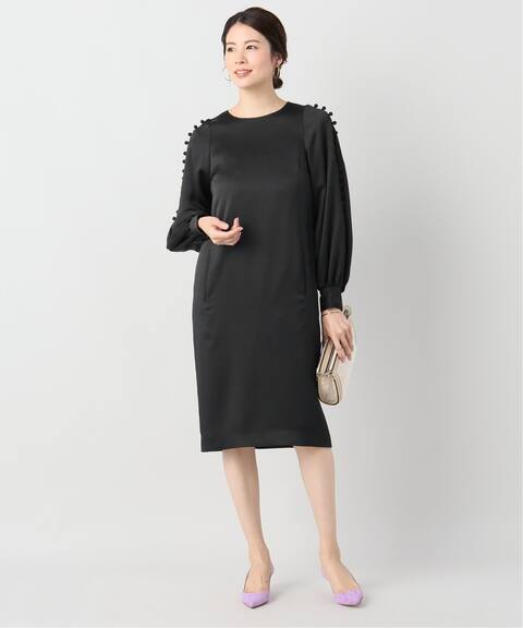 Room No 8 ルームエイト Black Hammer Satin Buttun ドレス