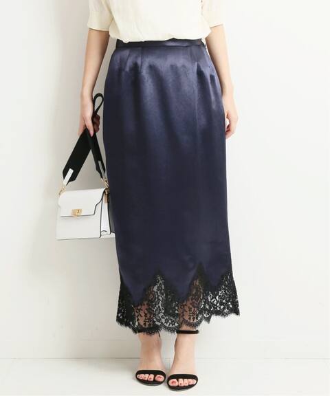 Newest サテン裾レース ロングタイトスカート Vermeil Par Iena ヴェルメイユ パー イエナ 公式のファッション通販 Baycrew S Store