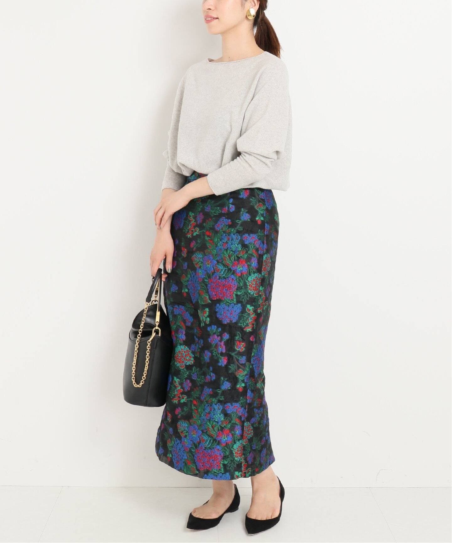 アンスクリア INSCRIRE Flower Jacquard タイトスカート 