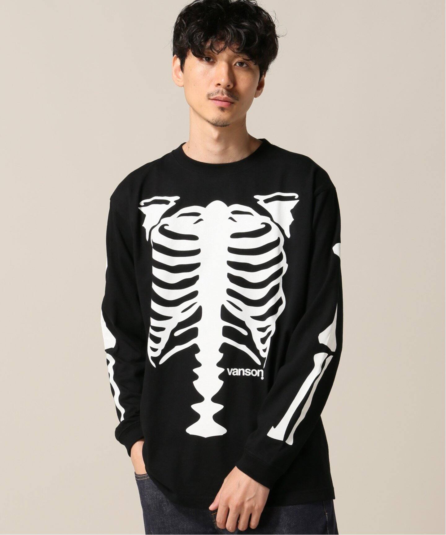極美品 VANSON バンソン 骨 ヒューマンボーン スカル BONE ロンT