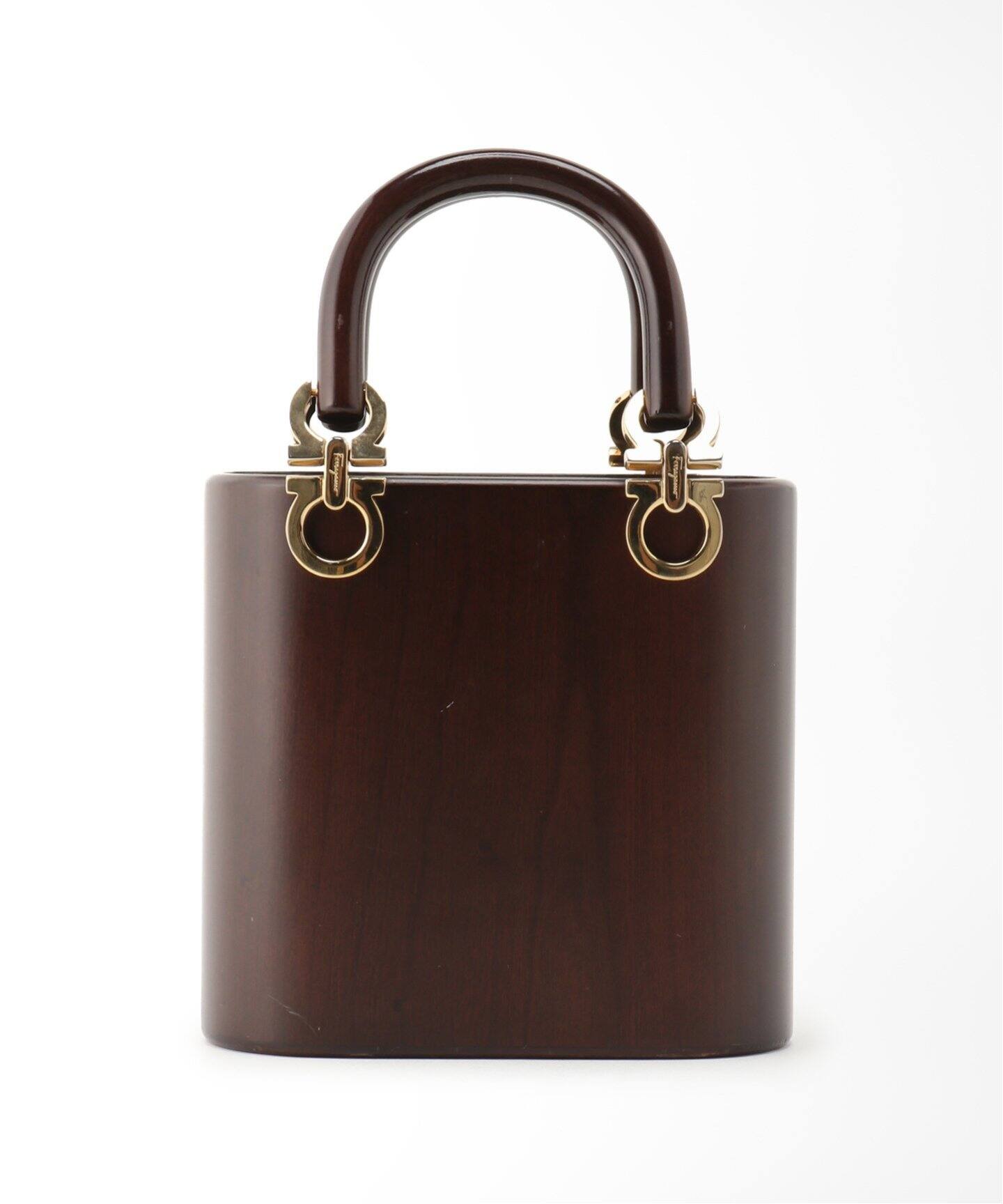 VINTAGE FERRAGAMO/フェラガモ】 Gantini ウッドバッグ（ハンドバッグ