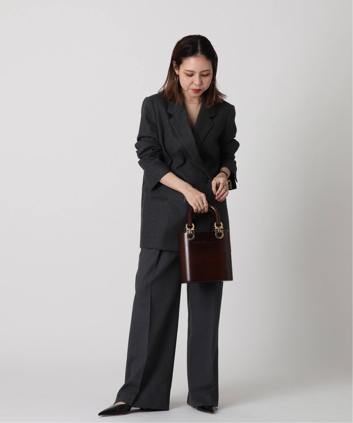 VINTAGE FERRAGAMO/フェラガモ】 Gantini ウッドバッグ（ハンドバッグ 