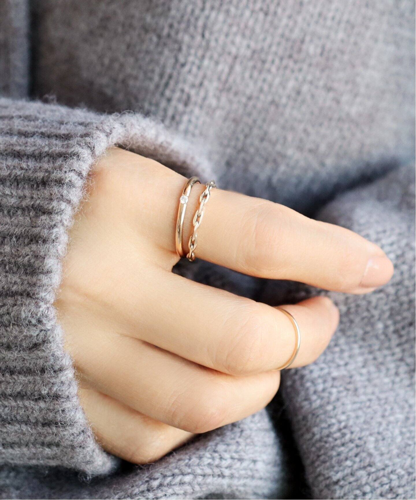 買取店】キラキラ✨ K10 ひし形カット 甲丸リング 11号 結婚指輪 0.03  