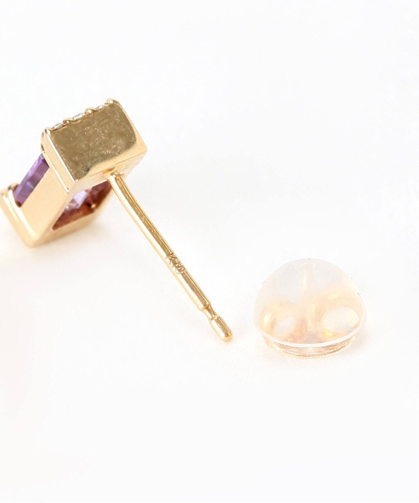 スクエアアメジスト*ダイヤモチーフピアス K10（両耳）（ピアス（両耳 