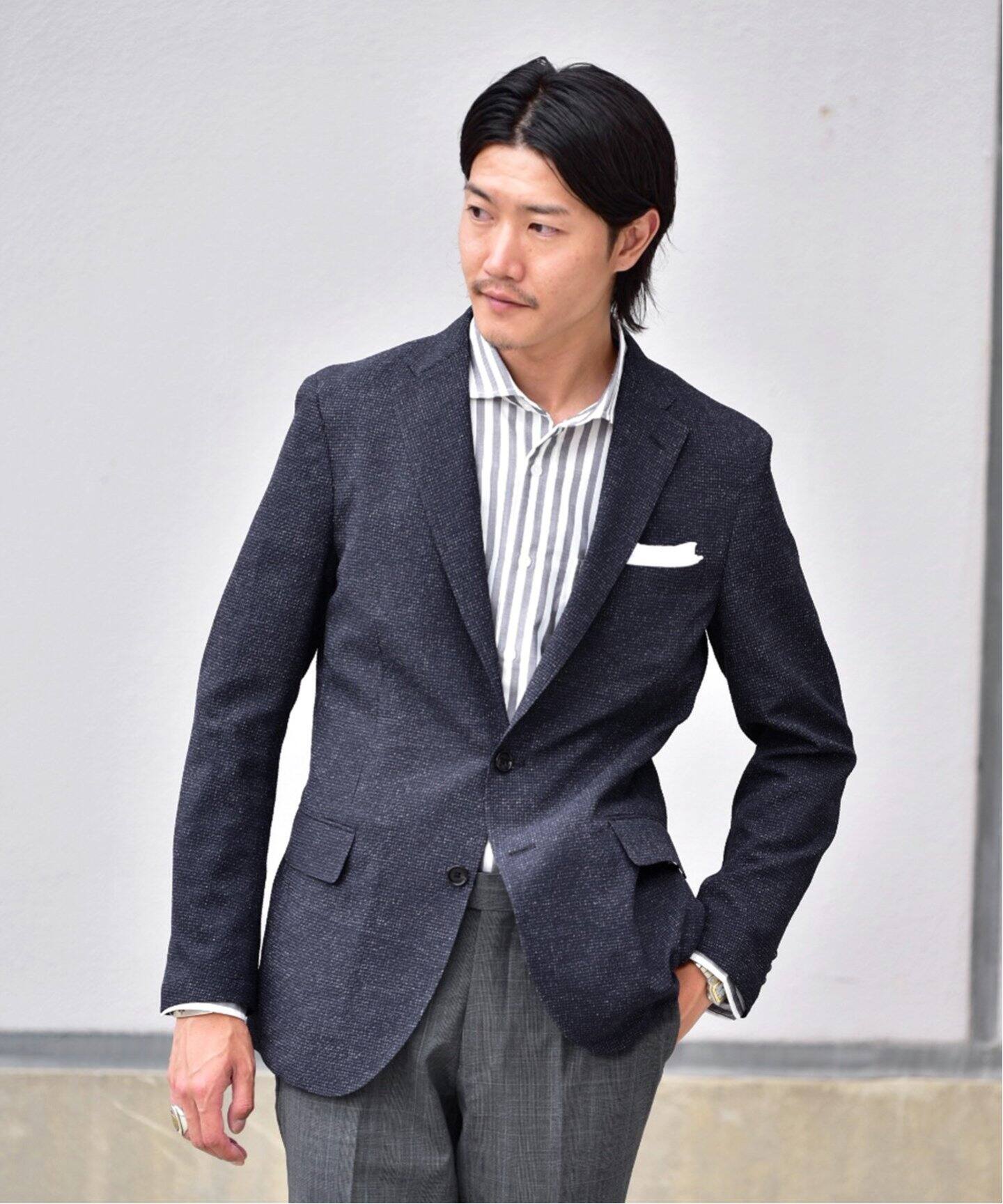 ネイビー | 【B.C STOCK ベーセーストック】メランジプリントサッカージャケット | B.C STOCK