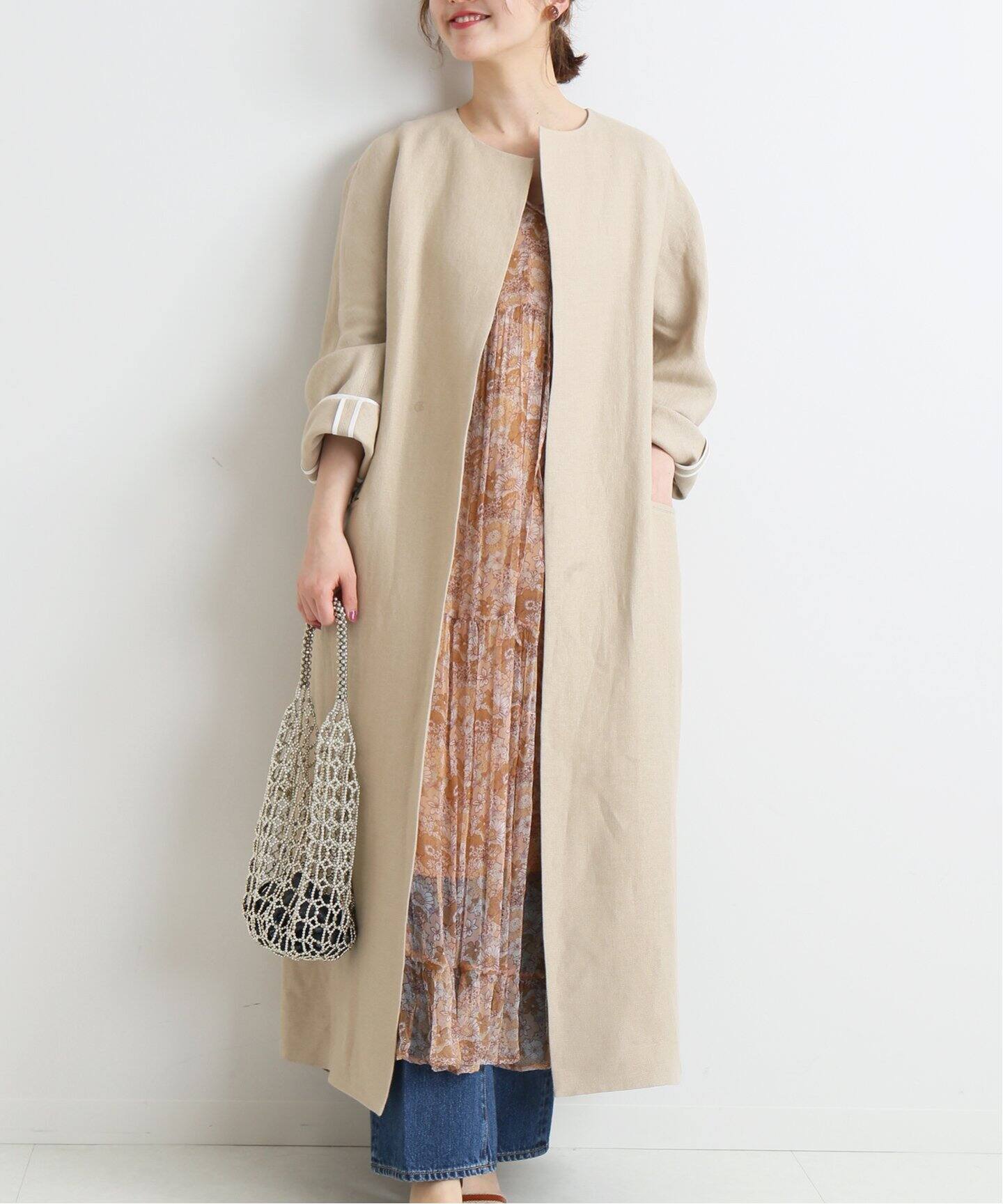 LINEN ノーカラーロングコート◇|IENA(イエナ)公式のファッション LINEN ノーカラーロングコート◇|IENA(イエナ)公式のファッション