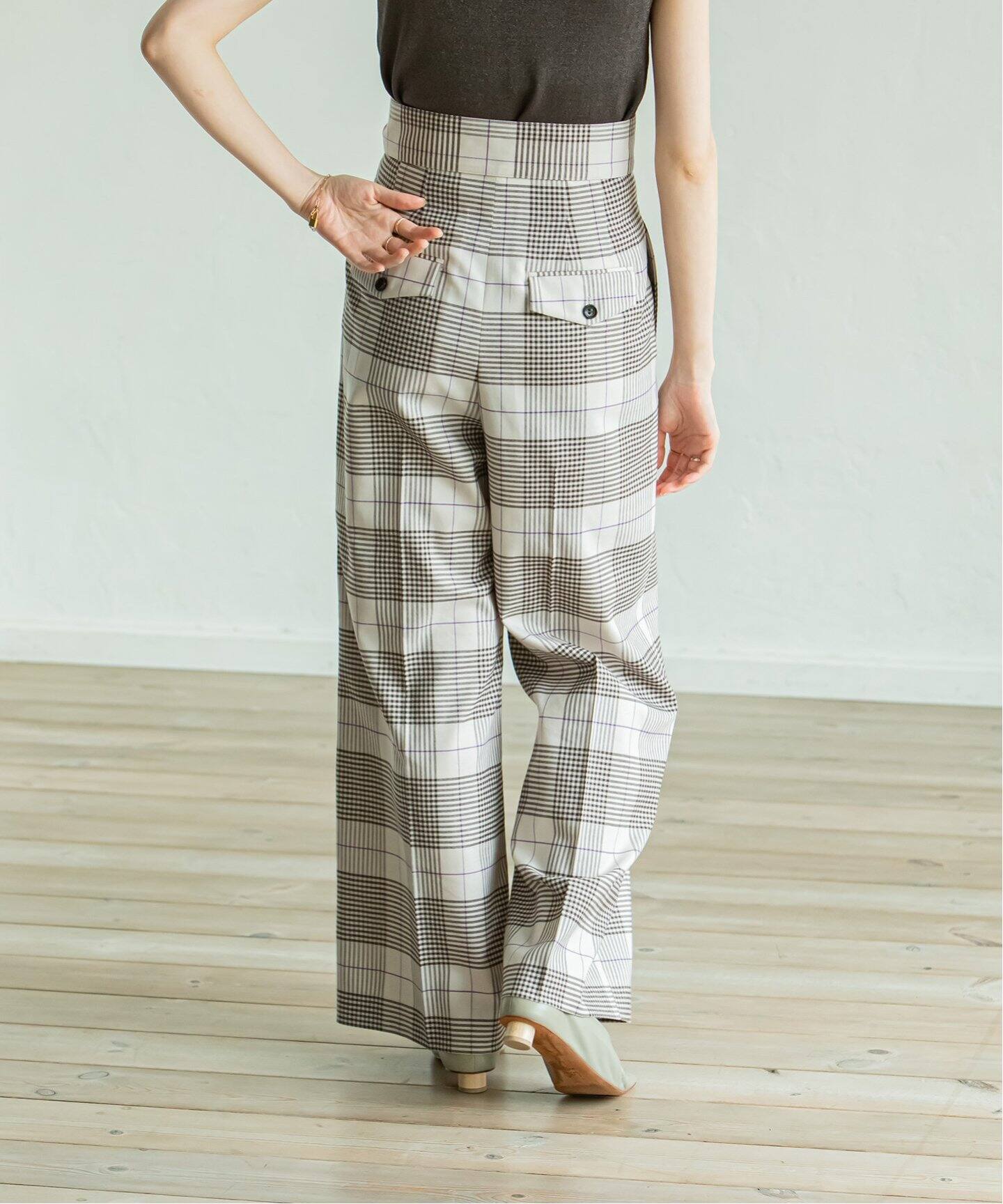 チェックベルテッドハイウエストパンツ◇（その他パンツ）｜NOBLE  