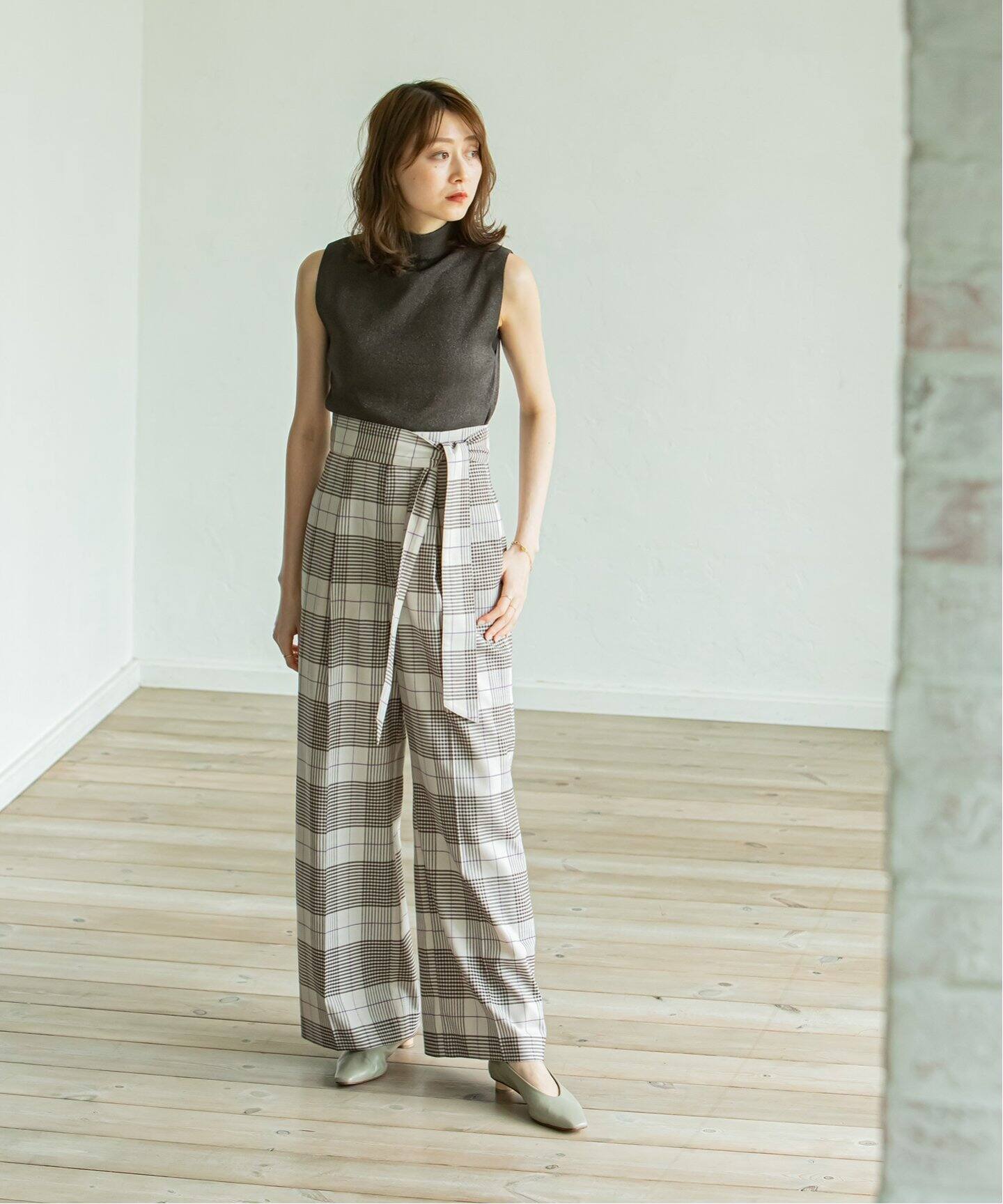 チェックベルテッドハイウエストパンツ◇（その他パンツ）｜NOBLE  