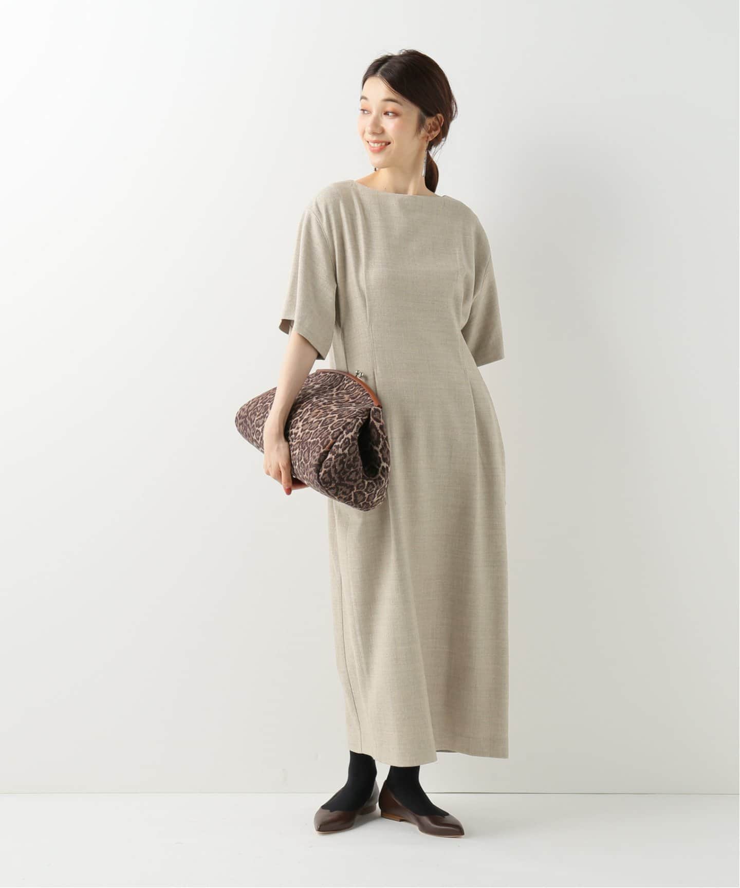IENA イエナ ラメボンボンストレートワンピース グレー ベージュ