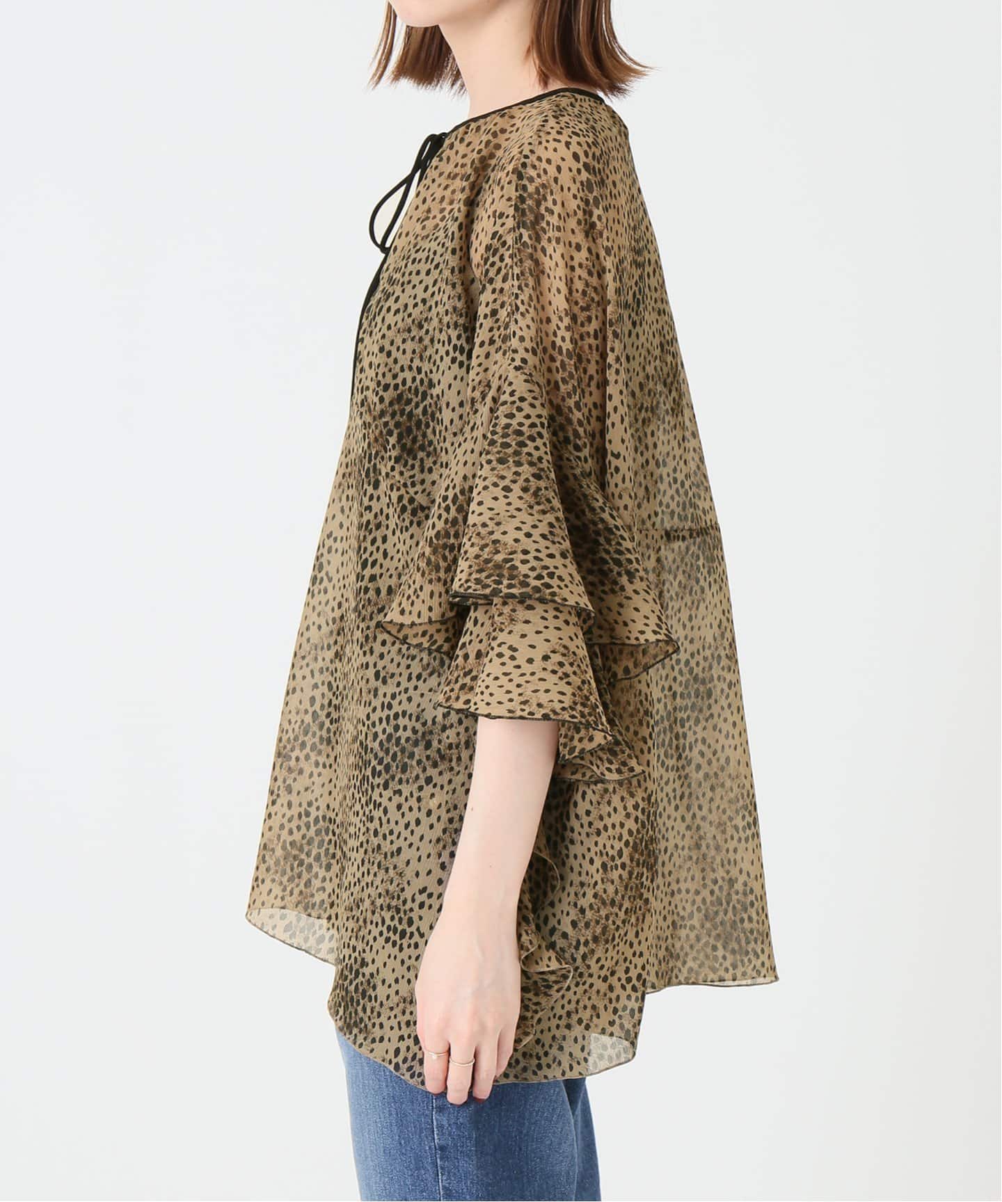 IENA】IENA LA BOUCLE レオパードフリルスリーブ ブラウス