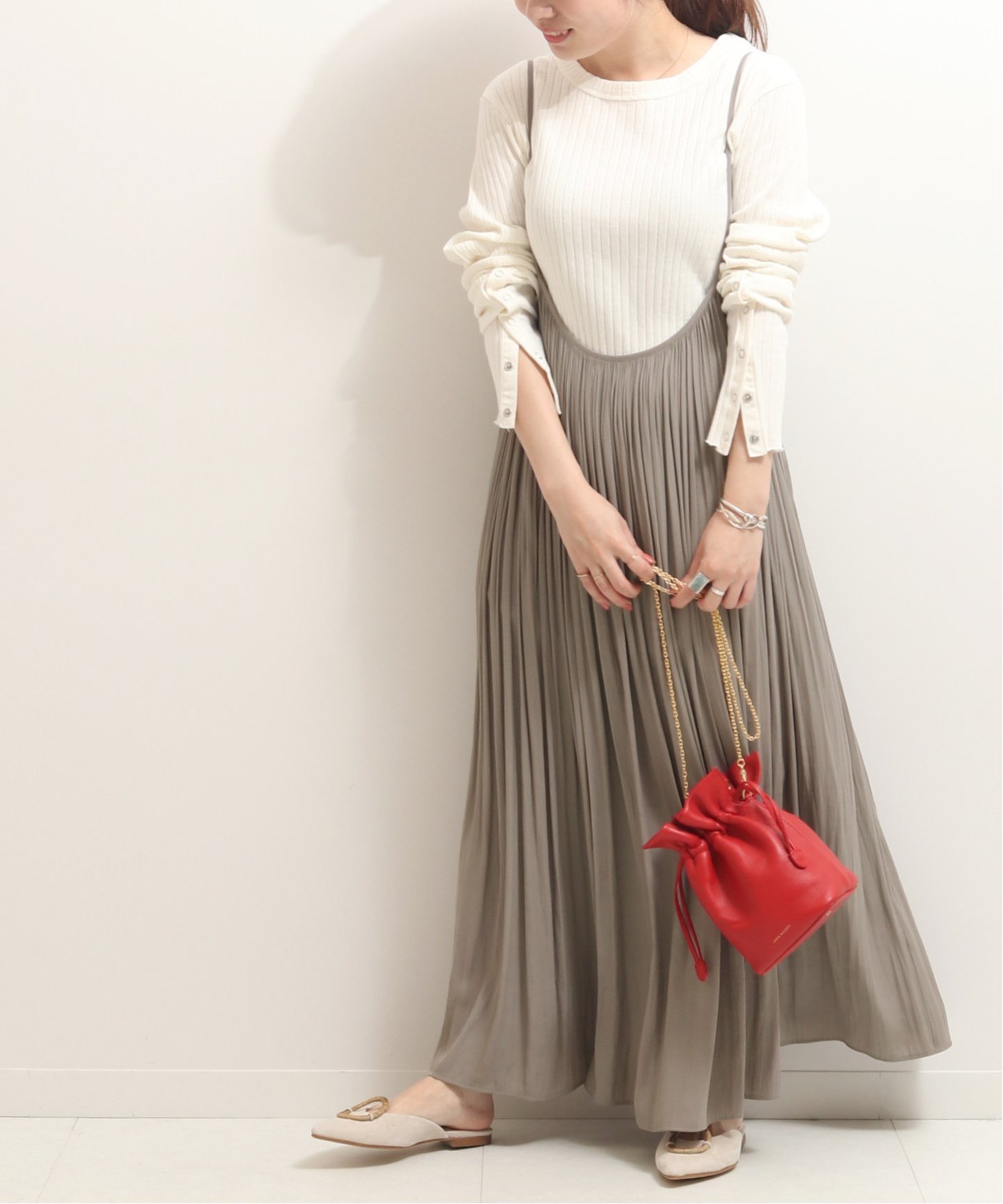 Noble ノーブル ワンピース ドレス ワンピース 追加 ギャザープリーツロングストラップキャミワンピース4 Fashionbook12