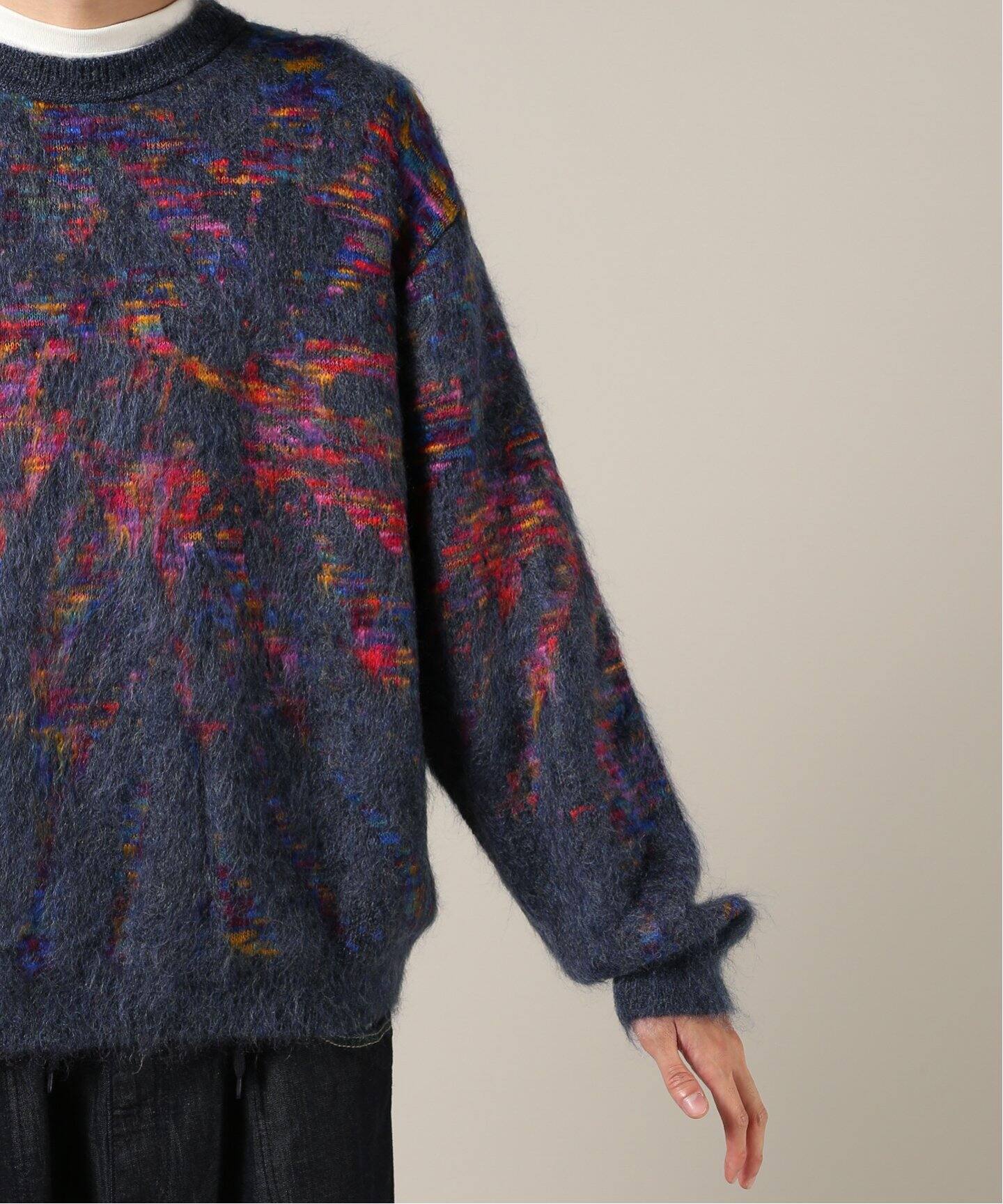 【海外限定】 日本製 イロコイ ニット 古着 個性 M ブラック モヘアセーター タイダイ柄 - ニット/セーター