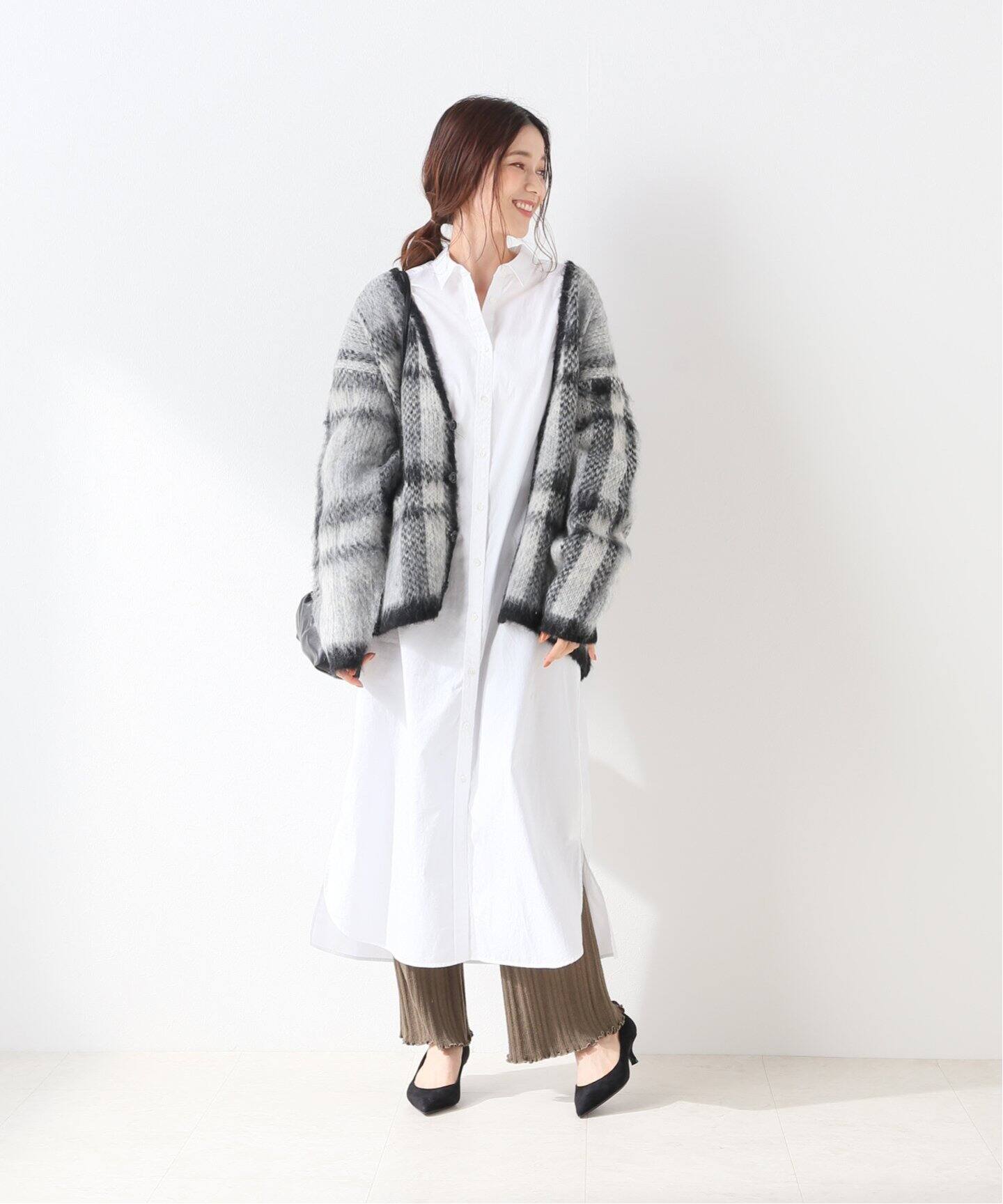試着のみ SLOBE IENA モヘヤシャギーチェック柄ニットカーディガン