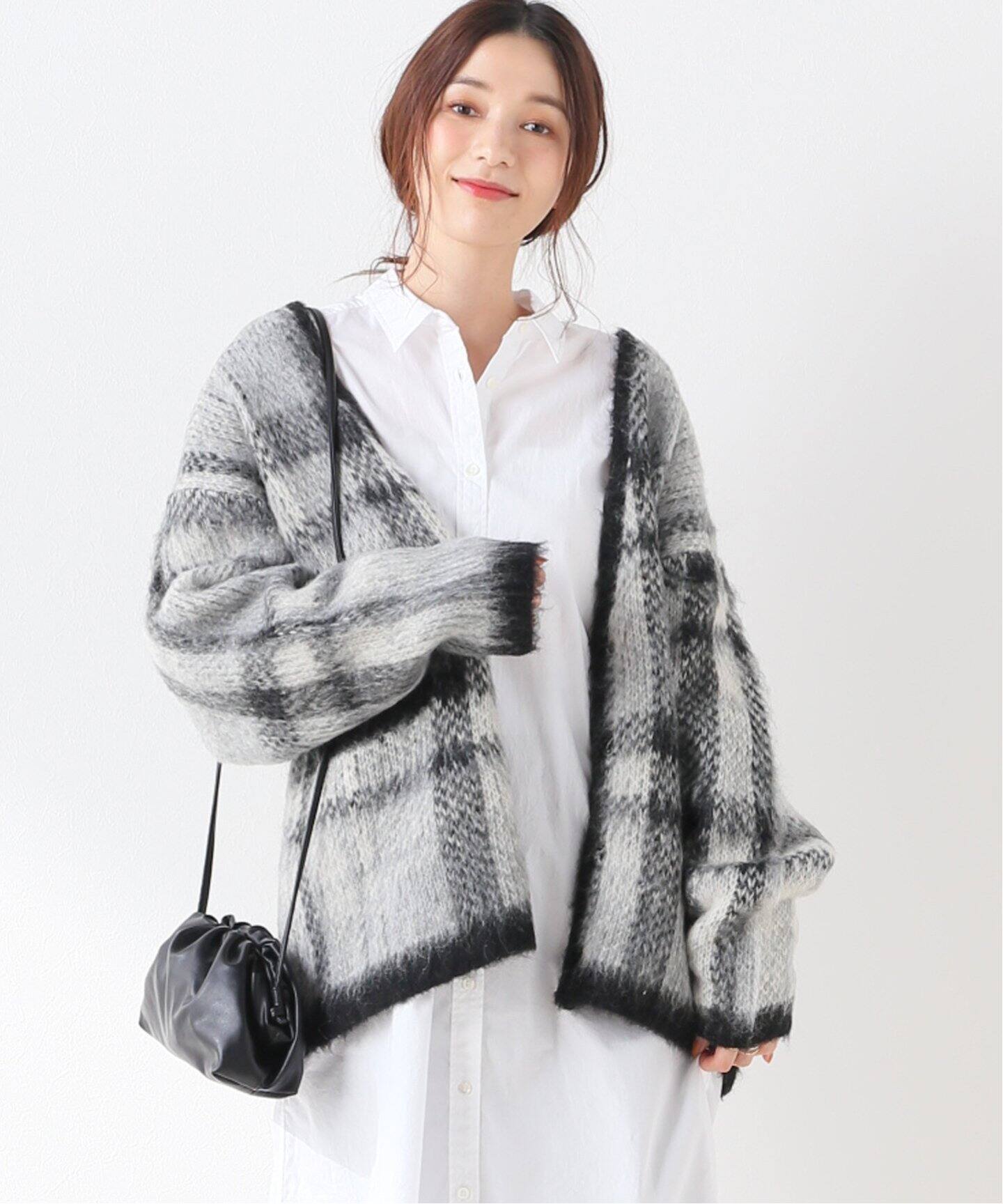 試着のみ SLOBE IENA モヘヤシャギーチェック柄ニットカーディガン