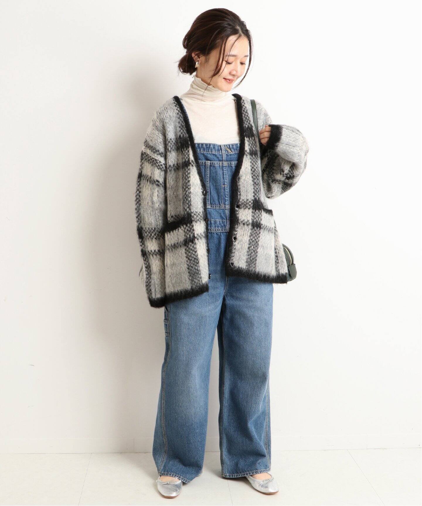 試着のみ SLOBE IENA モヘヤシャギーチェック柄ニットカーディガン