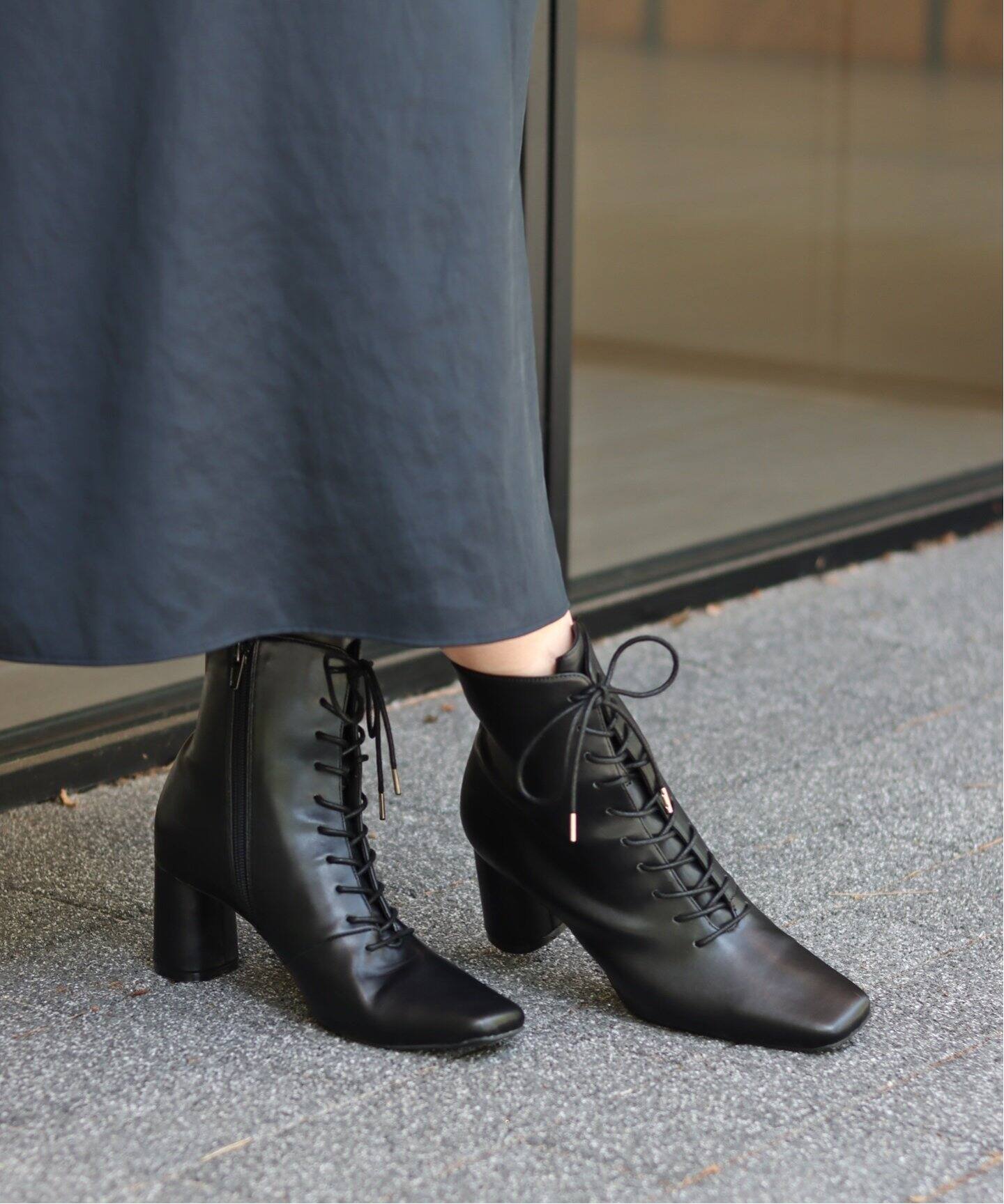 6cmスクエアレースアップショートブーツ◇（ブーティ・ショートブーツ  