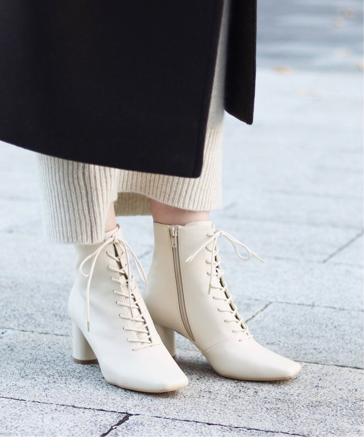 6cmスクエアレースアップショートブーツ◇（ブーティ・ショートブーツ  