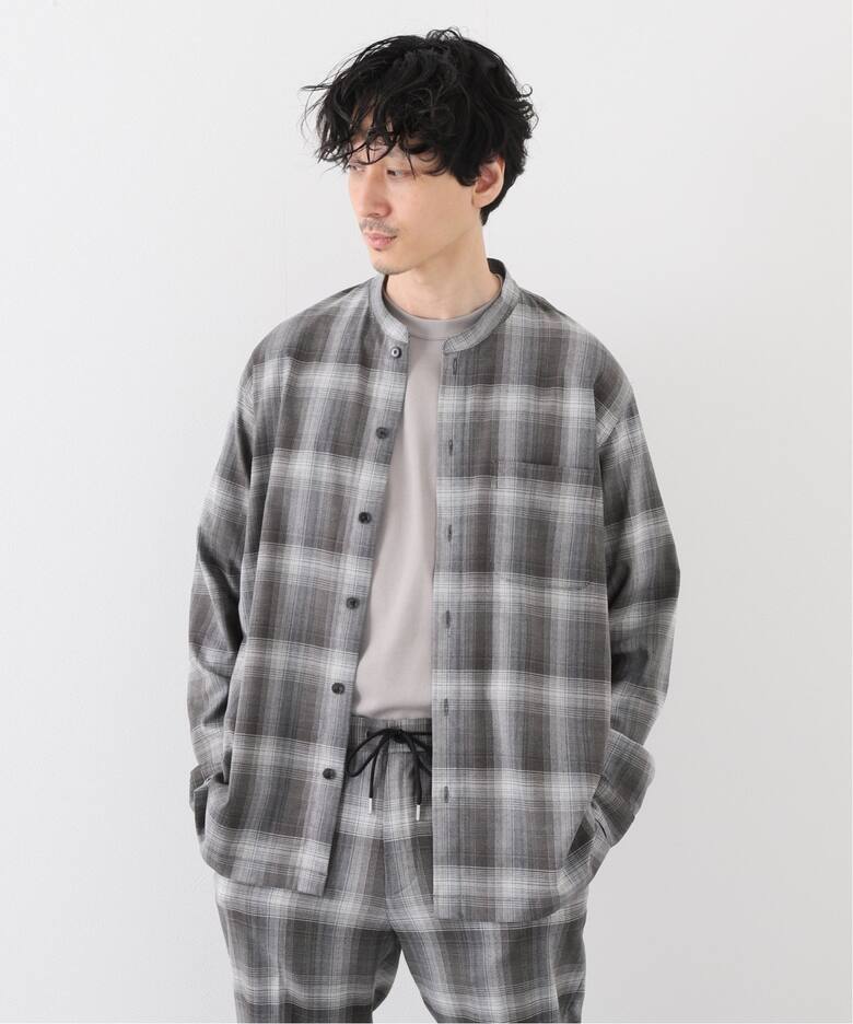 TR チェック バンドカラー シャツブルゾン（シャツ／ブラウス 