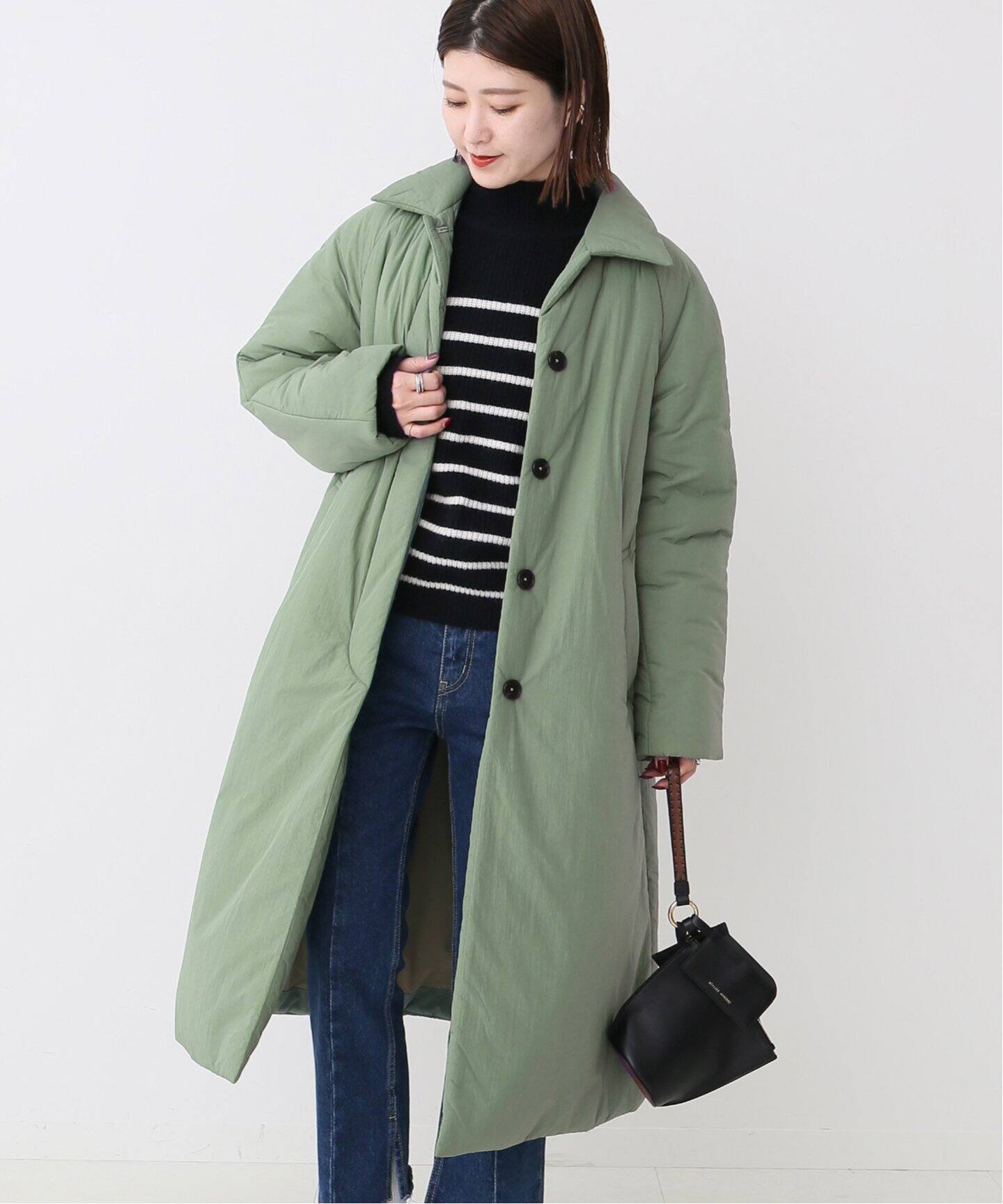 Deuxieme Classe ノーカラーコート ロング カーキ