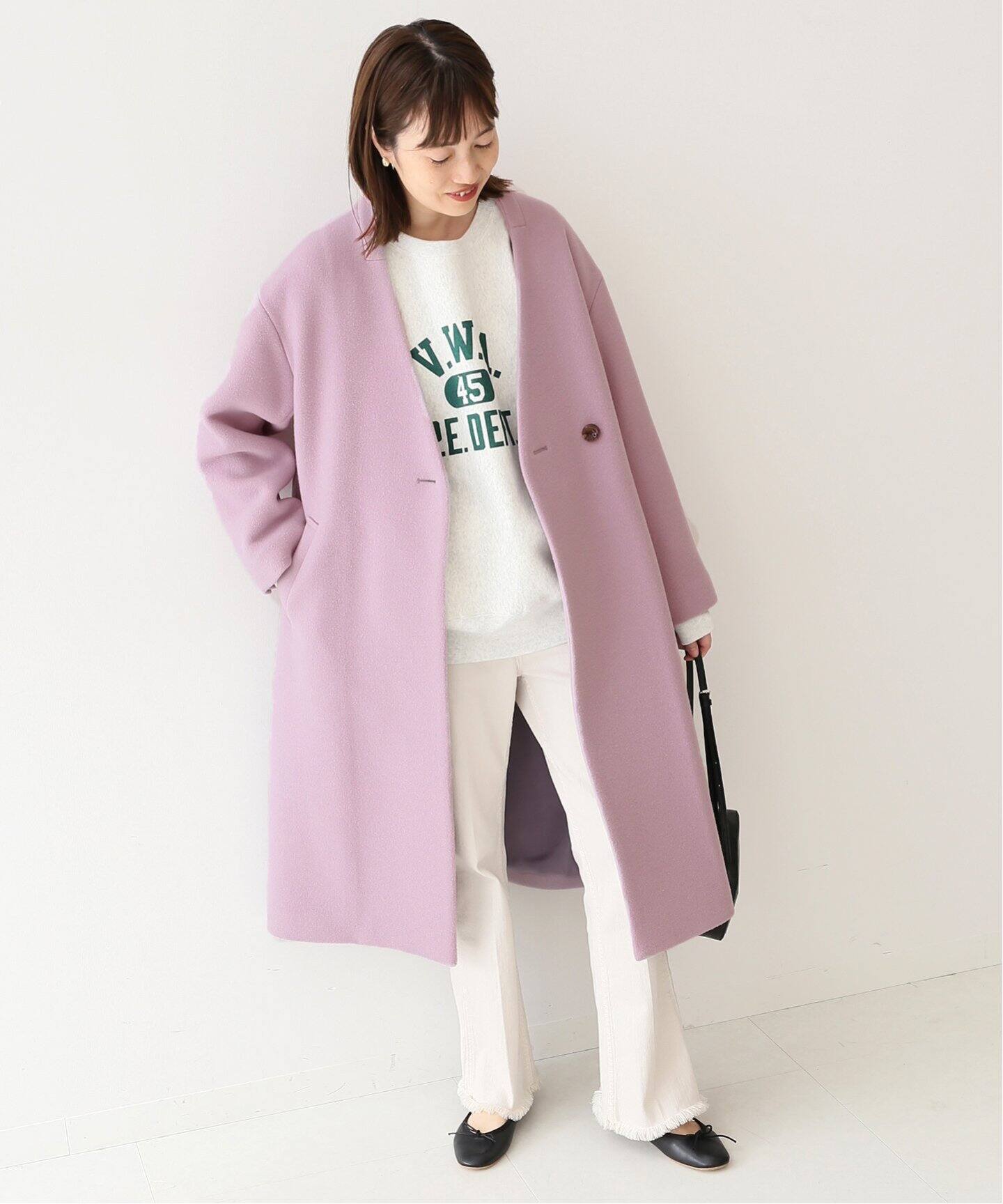 Super100 ダブルモッサVネックノーカラーコート◇|SLOBE IENA