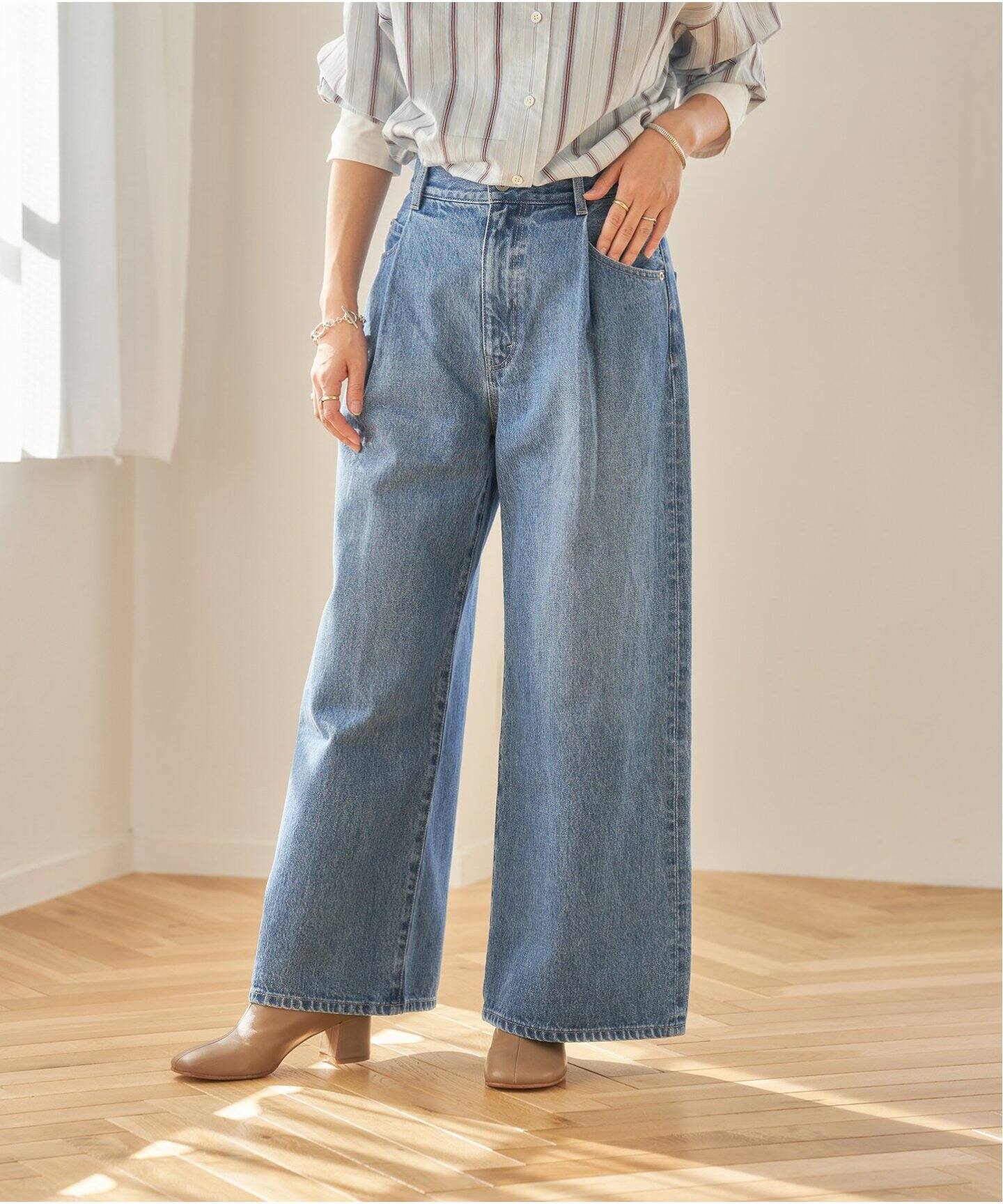 12.5oz ワイドタックデニムパンツ◇（デニムパンツ・ジーンズ  